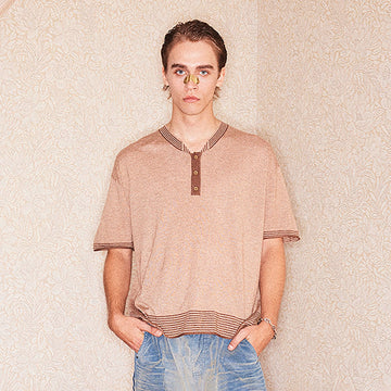 RICHILL Button-Collar Stripe-Trim T-Shirt-T Shirt-S-Free Shipping Leatheretro