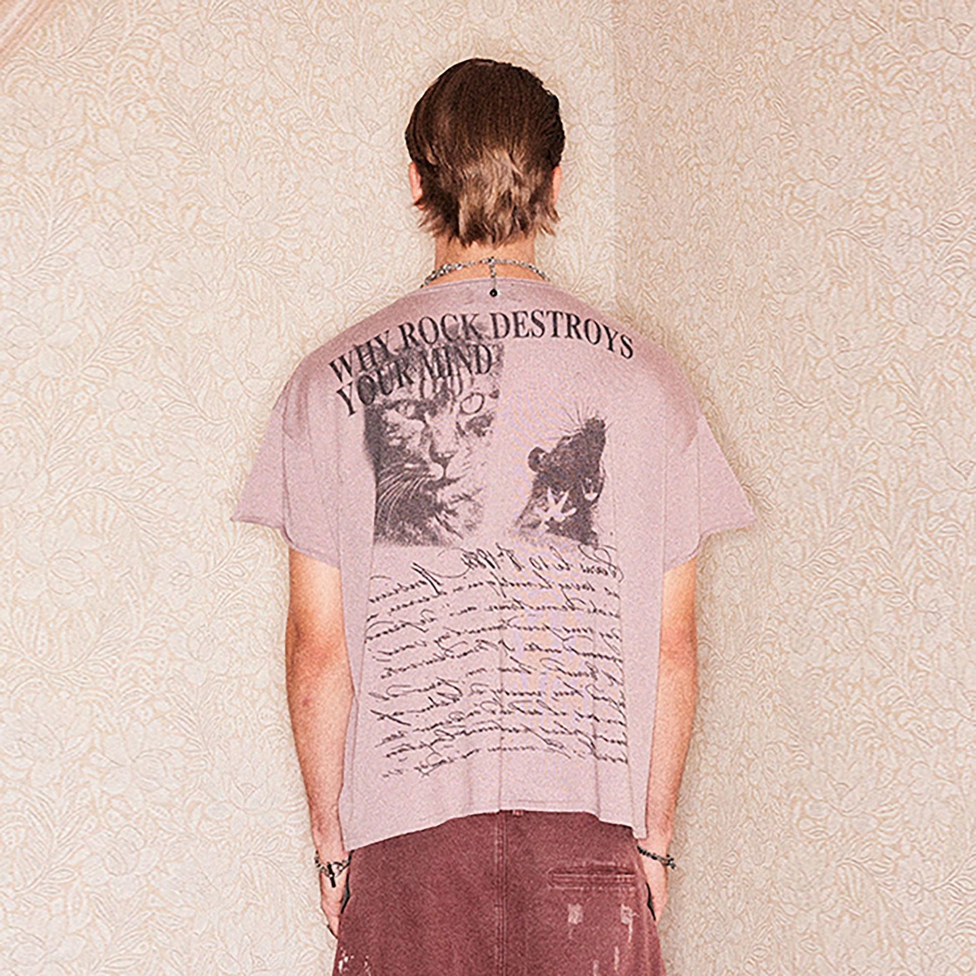 RICHILL Cat and Mouse Graphic Frayed Sleeve T-Shirt-T Shirt-S-Free Shipping Leatheretro