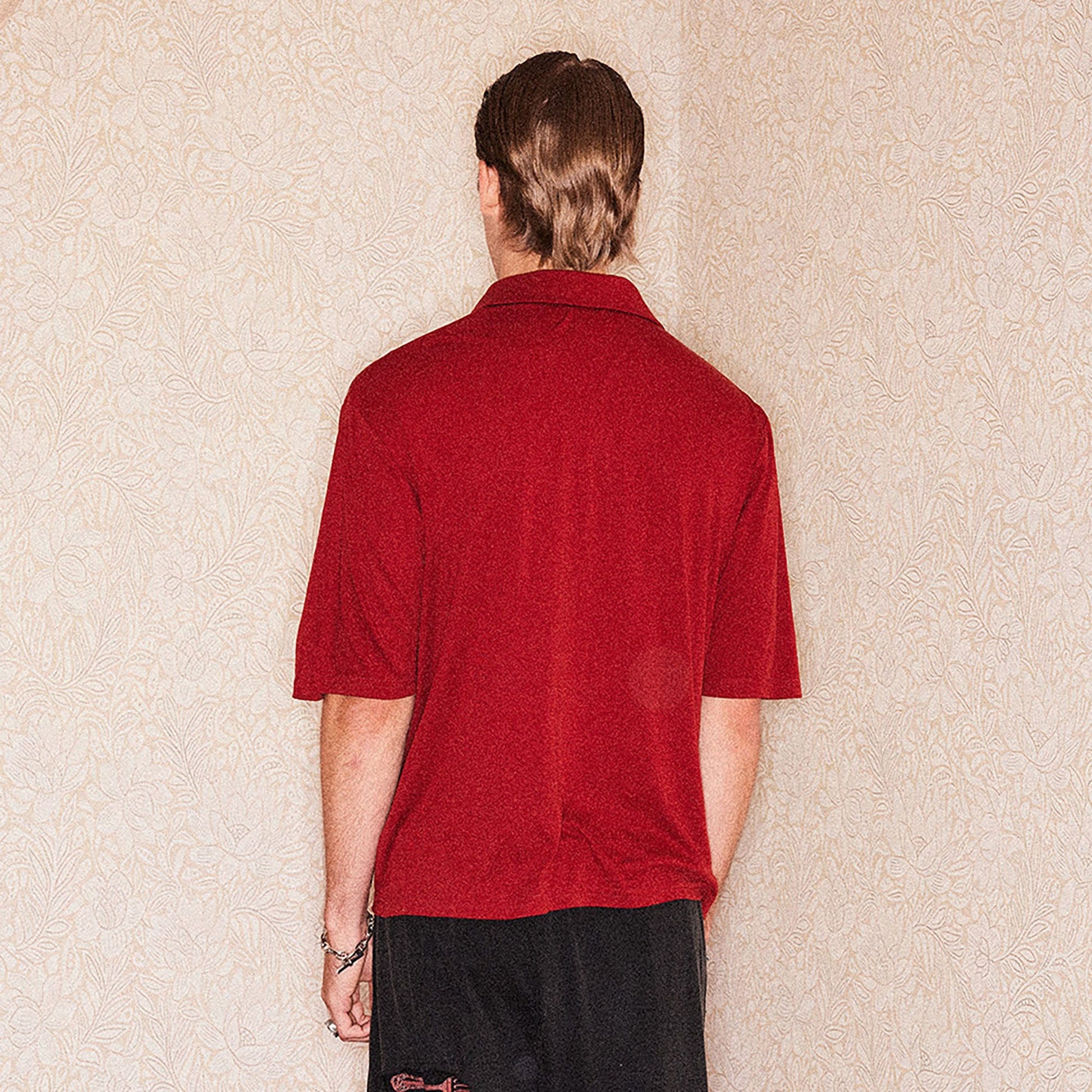 RICHILL Refined Acetate Button-Up Polo Half Shirt-Half shirt-S-Black-Free Shipping Leatheretro