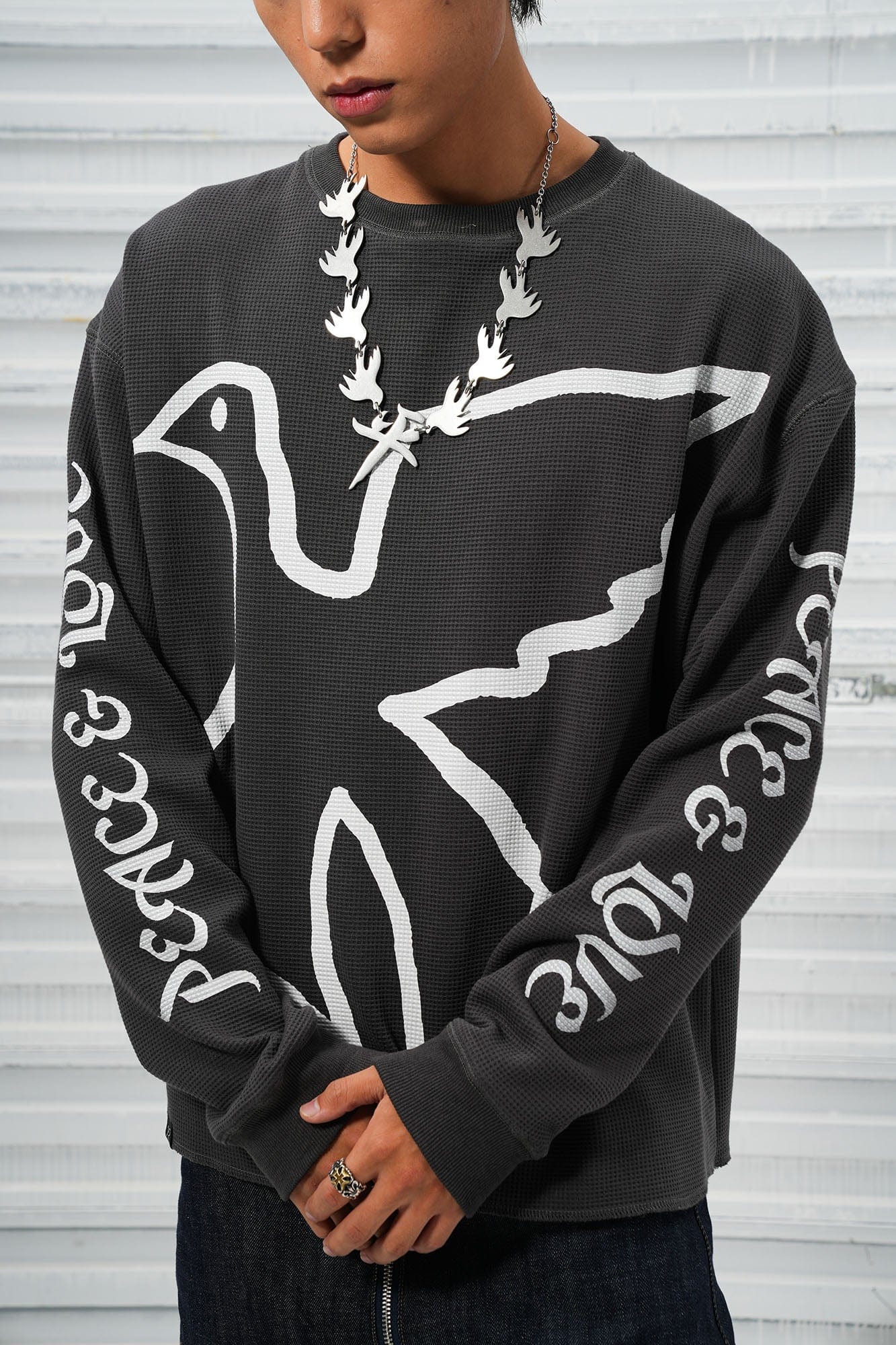 VINKID Pigeon Graphic Waffle Sweatshirt-T Shirt-S-Brown-Free Shipping Leatheretro