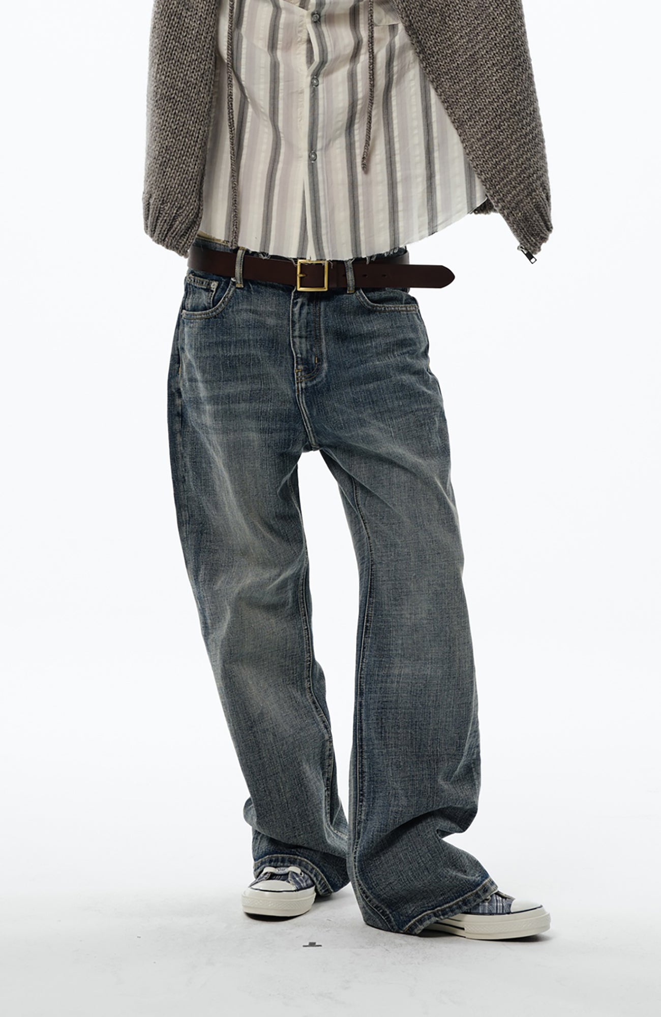 TRECLUB Retro Slub-Wash Straight-Leg Jeans-Jeans-S-Free Shipping Leatheretro