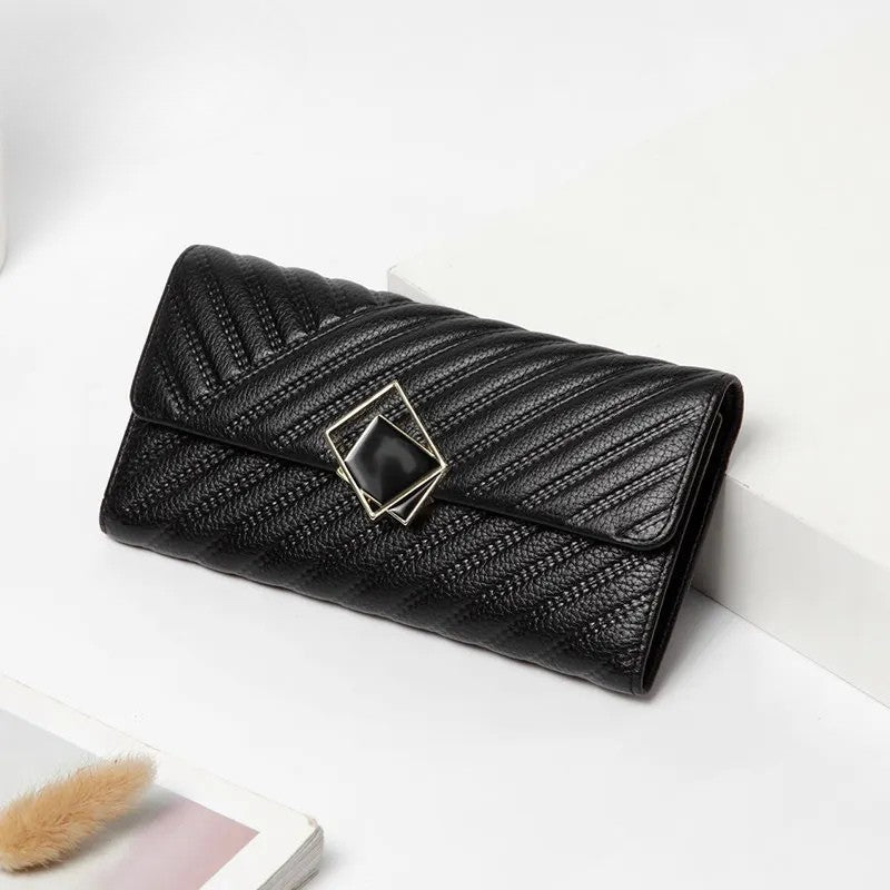 Large Capacity Leather Women's Wallet - Long Hand-Held Phone Holder-Wallets & Money Clips-Black-Free Shipping Leatheretro