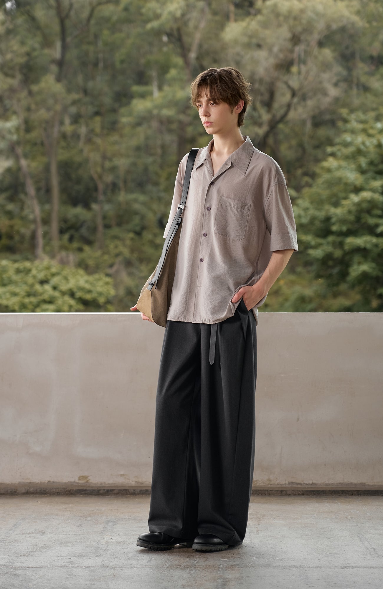 MOITIEDEPETALE Minimal Wrap Belt Curved-Leg Trousers-Pants-XS-Brown-Free Shipping Leatheretro