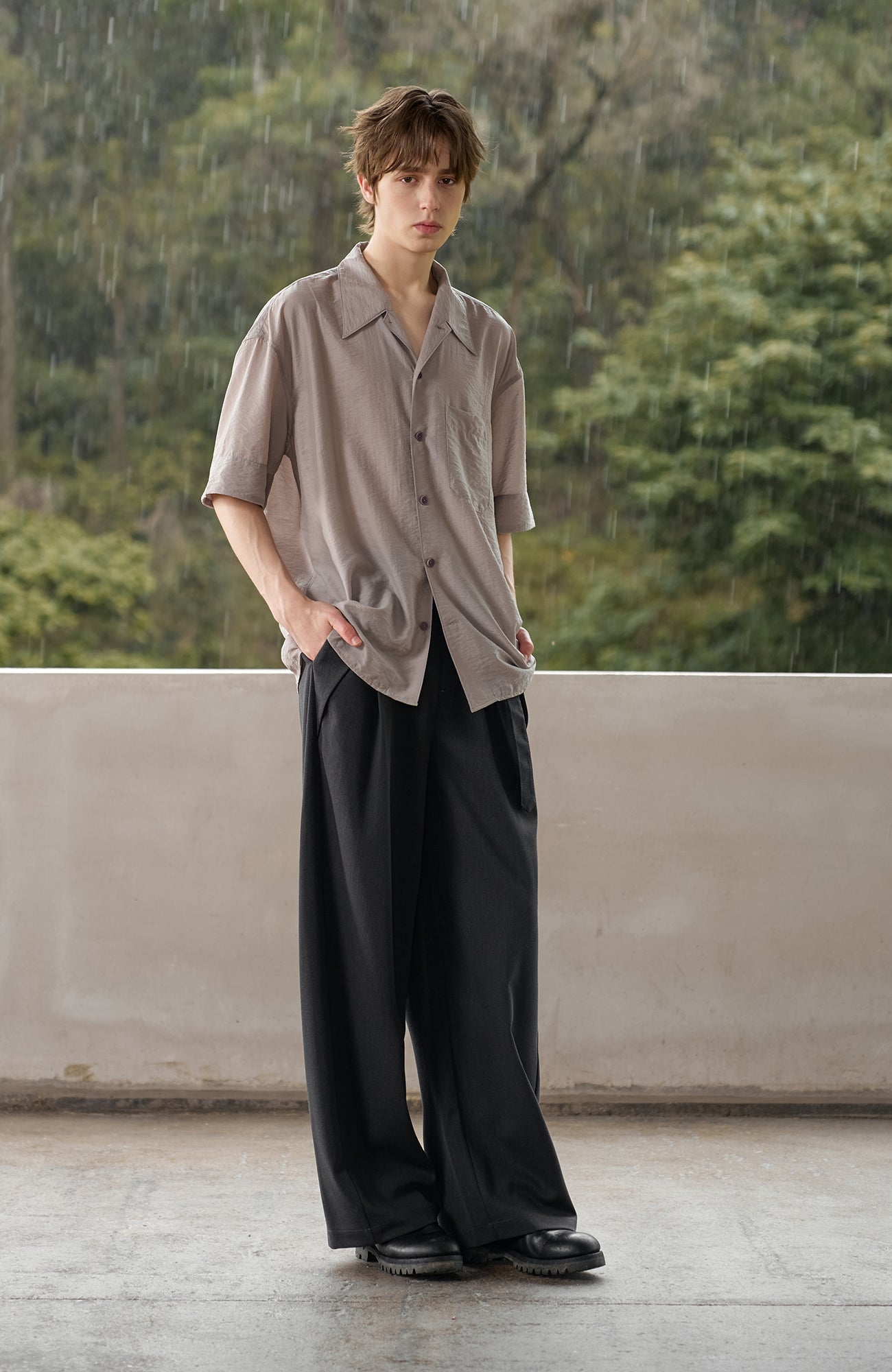 MOITIEDEPETALE Minimal Wrap Belt Curved-Leg Trousers-Pants-XS-Brown-Free Shipping Leatheretro