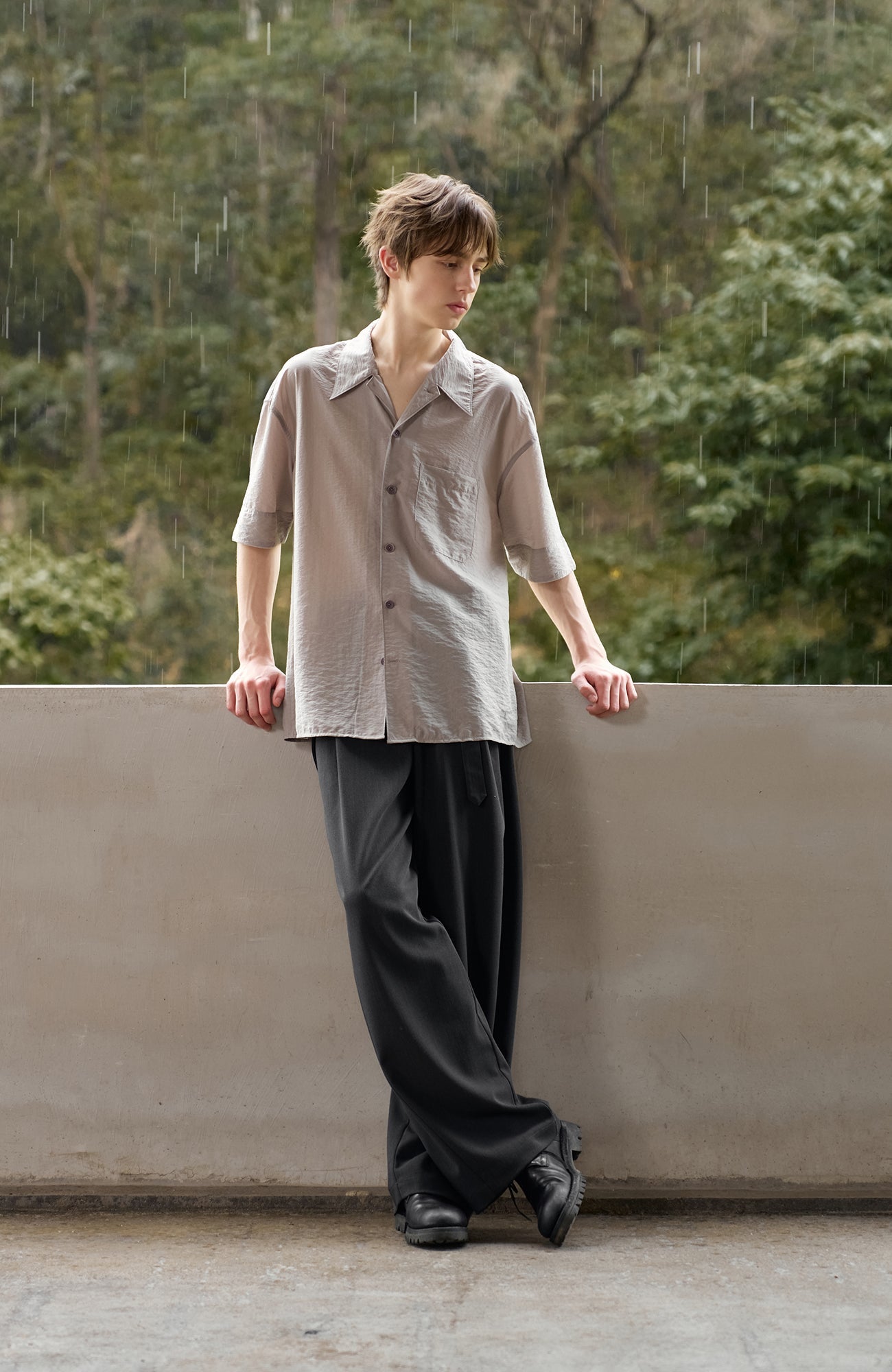 MOITIEDEPETALE Minimal Wrap Belt Curved-Leg Trousers-Pants-XS-Brown-Free Shipping Leatheretro