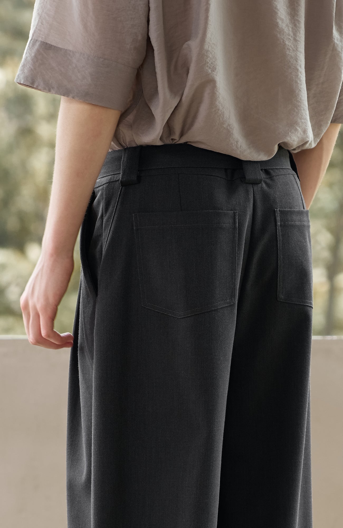 MOITIEDEPETALE Minimal Wrap Belt Curved-Leg Trousers-Pants-XS-Brown-Free Shipping Leatheretro
