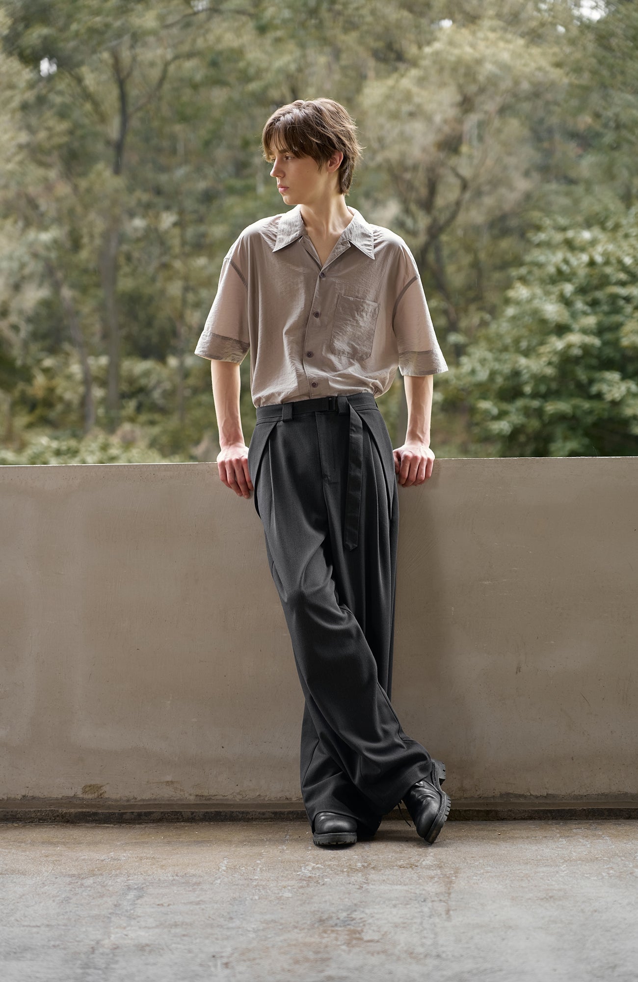 MOITIEDEPETALE Minimal Wrap Belt Curved-Leg Trousers-Pants-XS-Brown-Free Shipping Leatheretro