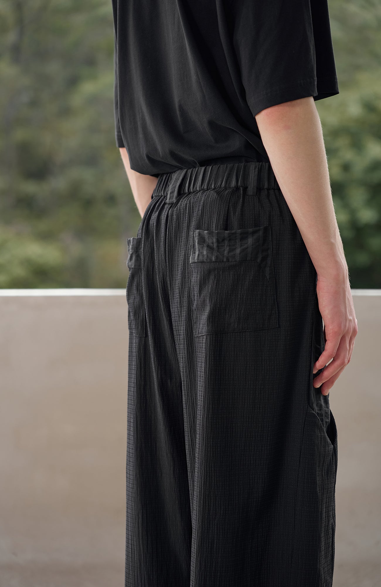 MOITIEDEPETALE Seersucker Curved Pleated Trousers-Pants-XS-Free Shipping Leatheretro