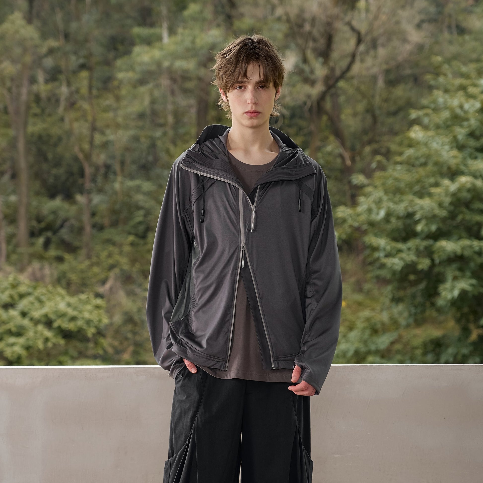 MOITIEDEPETALE Dual-Zip Cooling UV Protection Hooded Jacket-Jacket-XS-Gray-Free Shipping Leatheretro