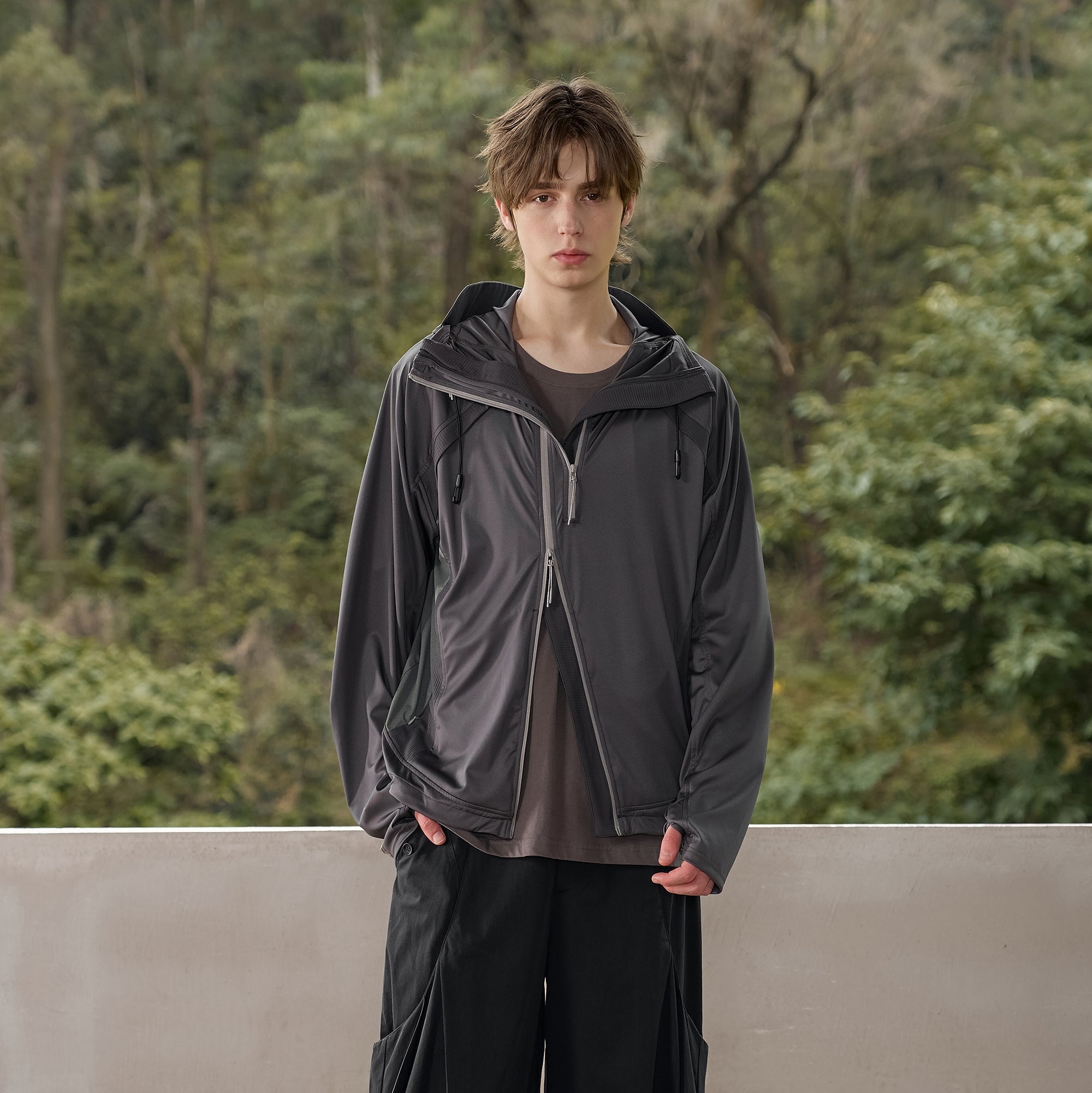 MOITIEDEPETALE Dual-Zip Cooling UV Protection Hooded Jacket-Jacket-XS-Gray-Free Shipping Leatheretro