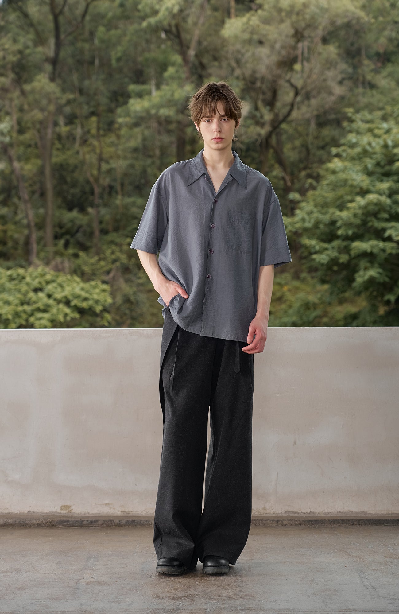 MOITIEDEPETALE Linen-Blend Wrap Belt Curved-Leg Trousers-Pants-XS (Preorder)-Free Shipping Leatheretro