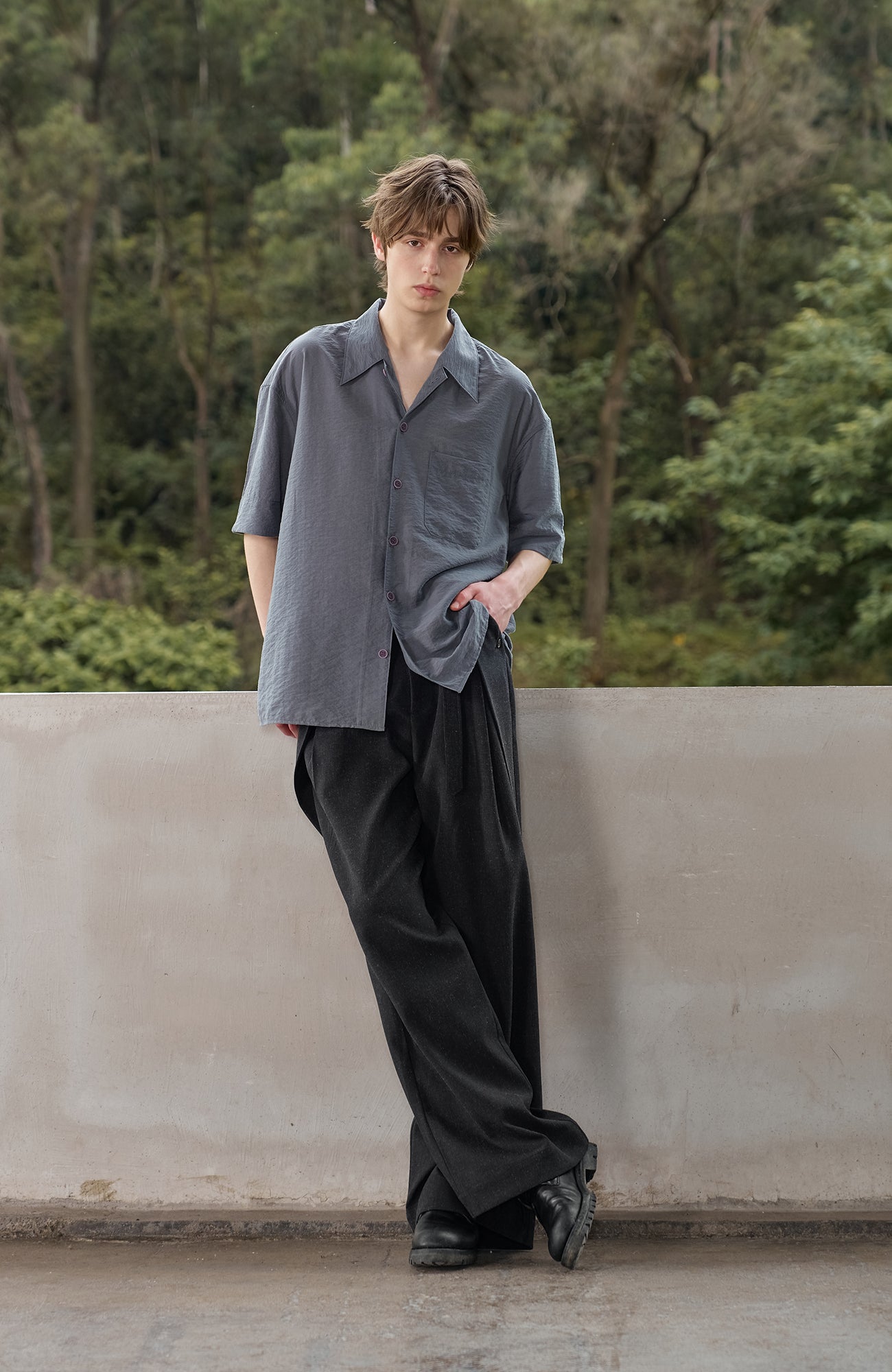MOITIEDEPETALE Linen-Blend Wrap Belt Curved-Leg Trousers-Pants-XS (Preorder)-Free Shipping Leatheretro