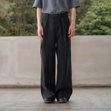 MOITIEDEPETALE Linen-Blend Wrap Belt Curved-Leg Trousers-Pants-XS (Preorder)-Free Shipping Leatheretro