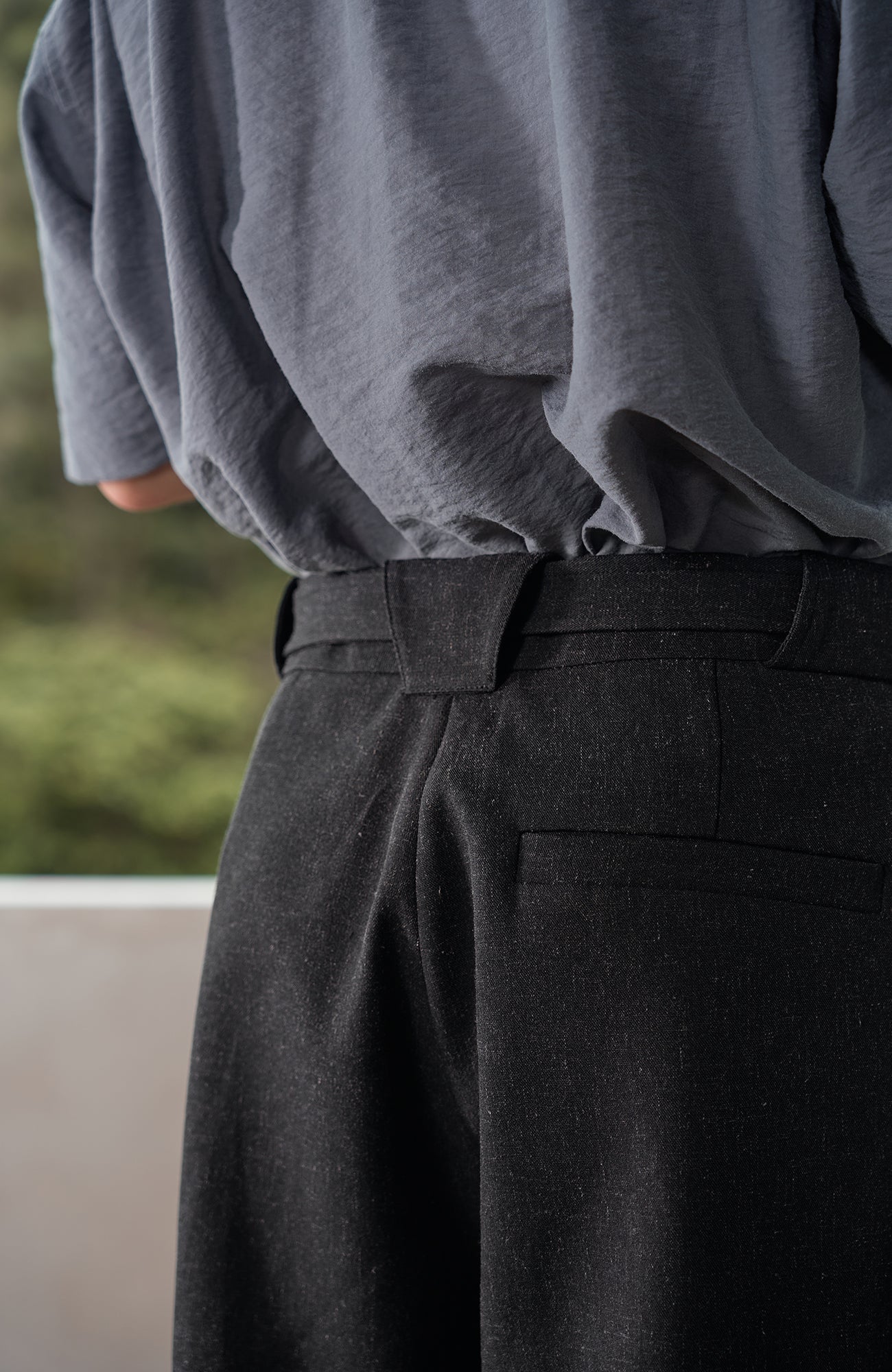 MOITIEDEPETALE Linen-Blend Wrap Belt Curved-Leg Trousers-Pants-XS (Preorder)-Free Shipping Leatheretro
