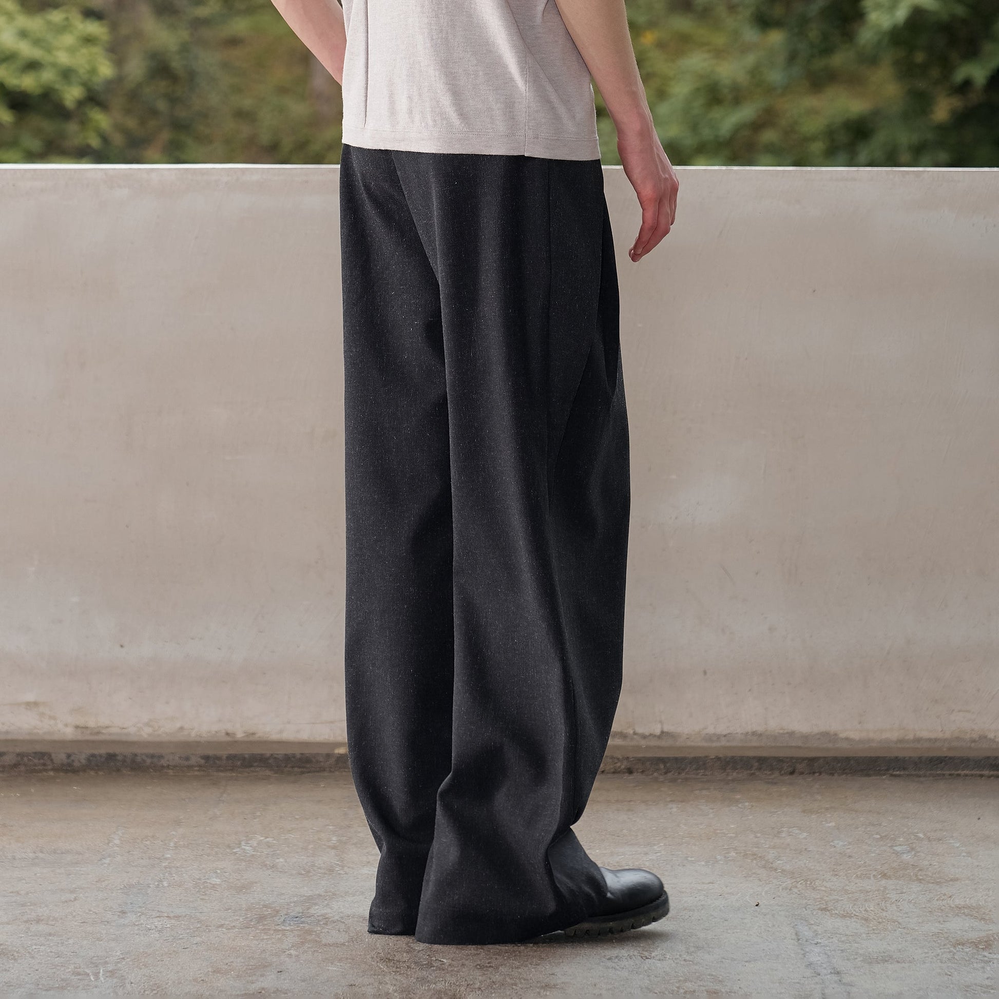 MOITIEDEPETALE Linen-Blend Wrap Belt Curved-Leg Trousers-Pants-XS (Preorder)-Free Shipping Leatheretro
