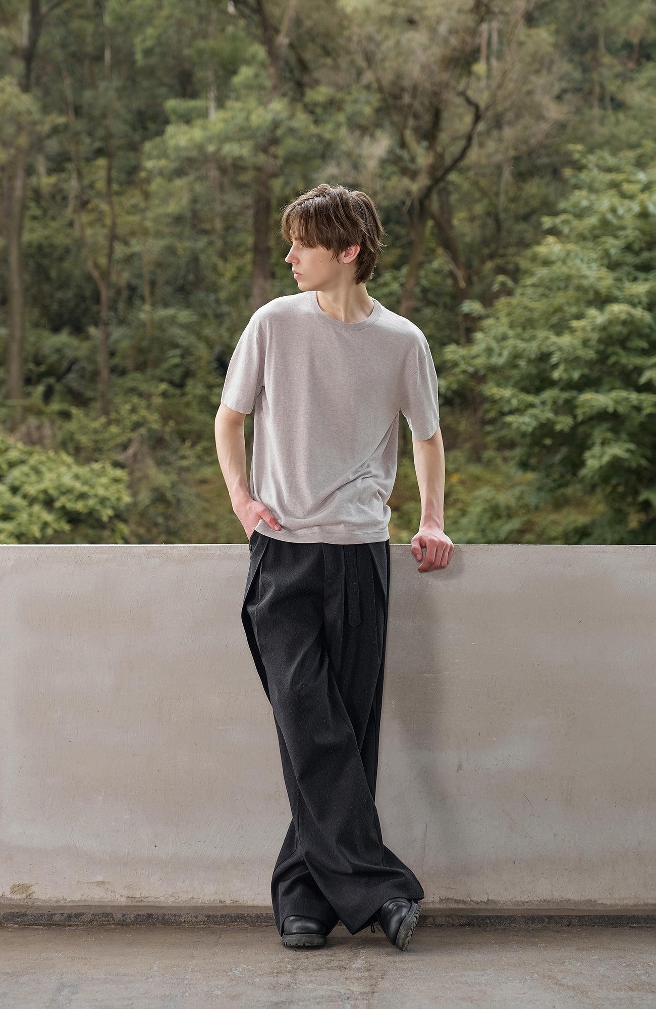 MOITIEDEPETALE Linen-Blend Wrap Belt Curved-Leg Trousers-Pants-XS (Preorder)-Free Shipping Leatheretro