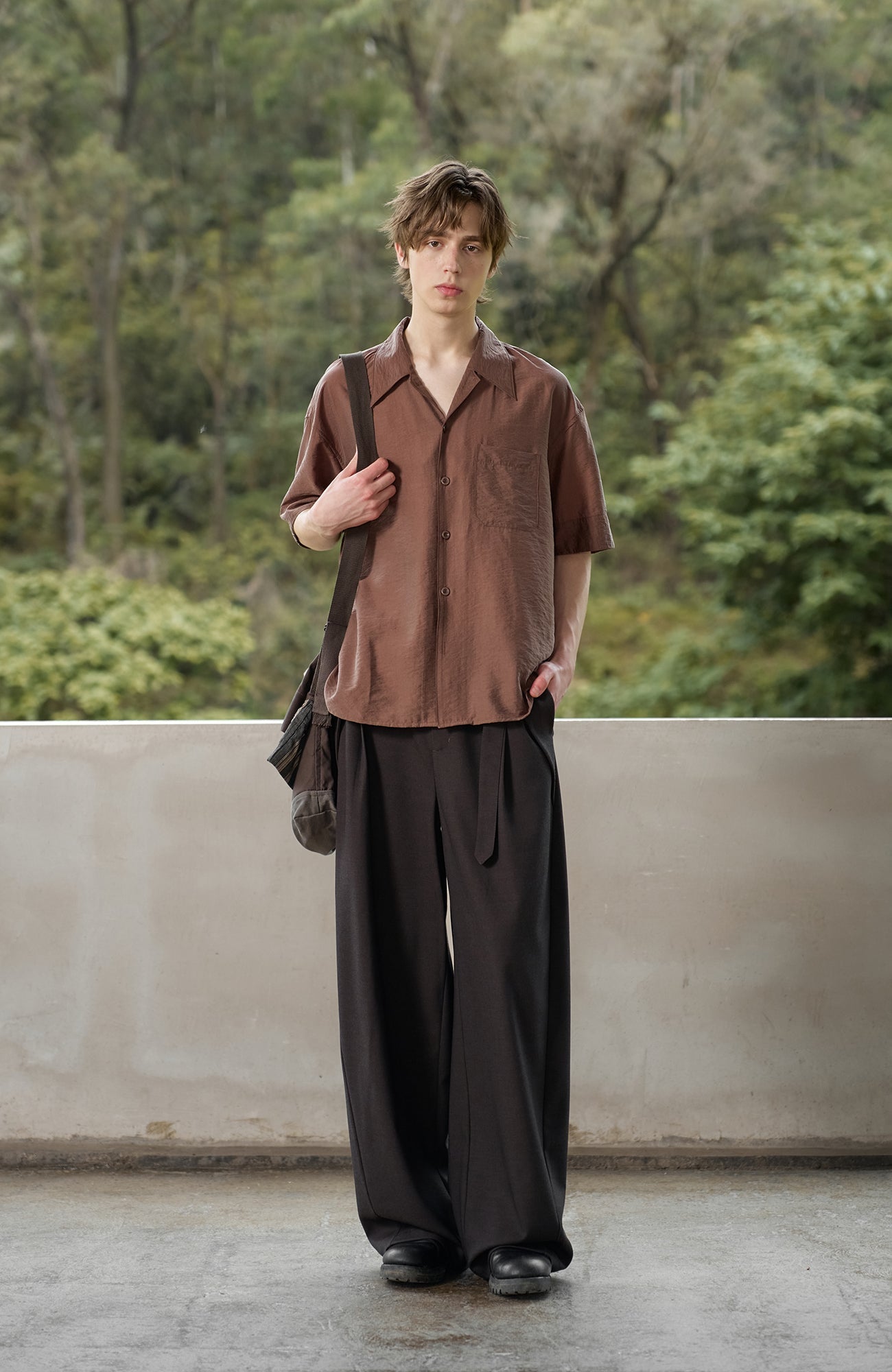MOITIEDEPETALE Minimal Wrap Belt Curved-Leg Trousers-Pants-XS-Brown-Free Shipping Leatheretro