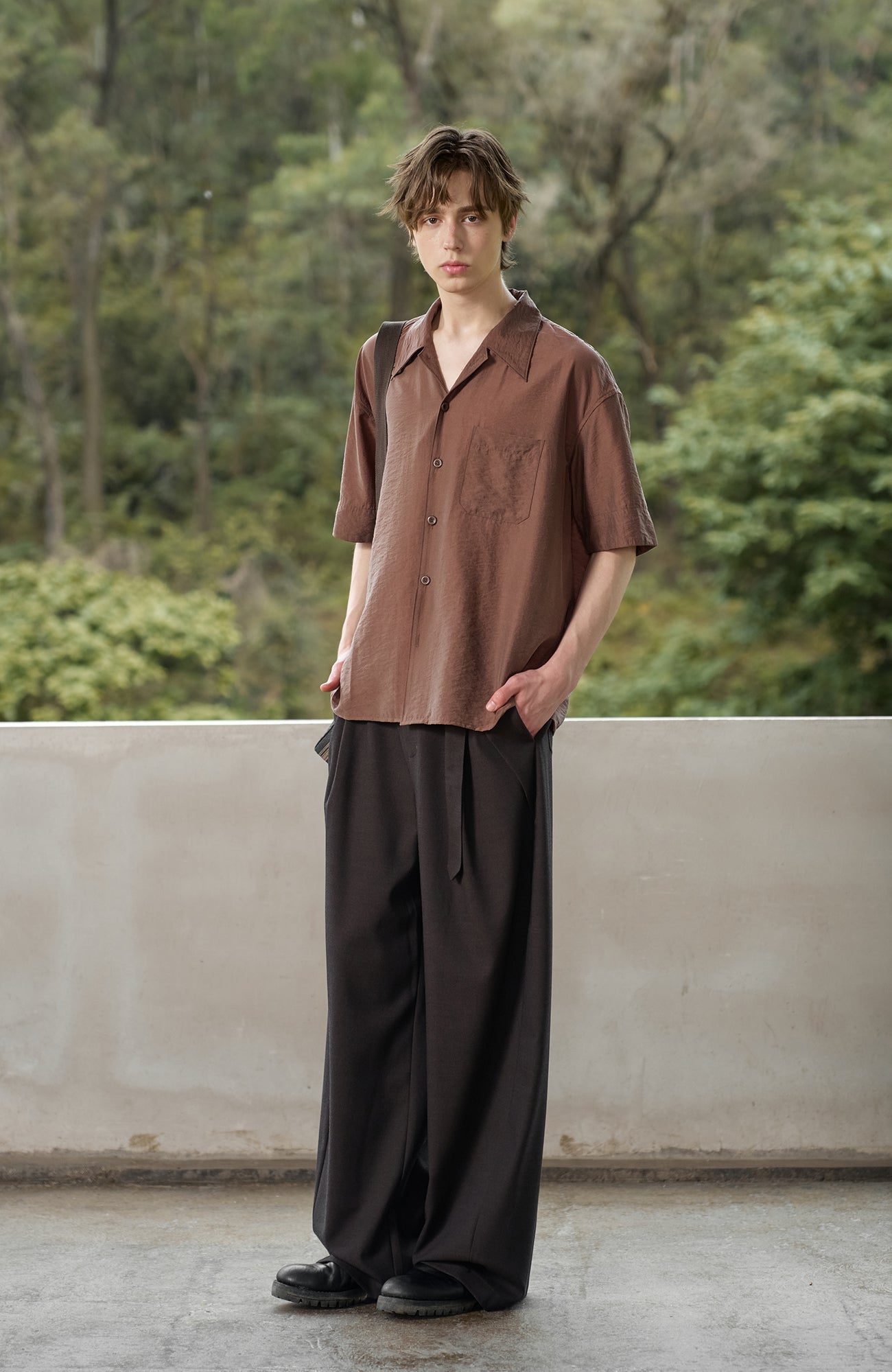 MOITIEDEPETALE Minimal Wrap Belt Curved-Leg Trousers-Pants-XS-Brown-Free Shipping Leatheretro