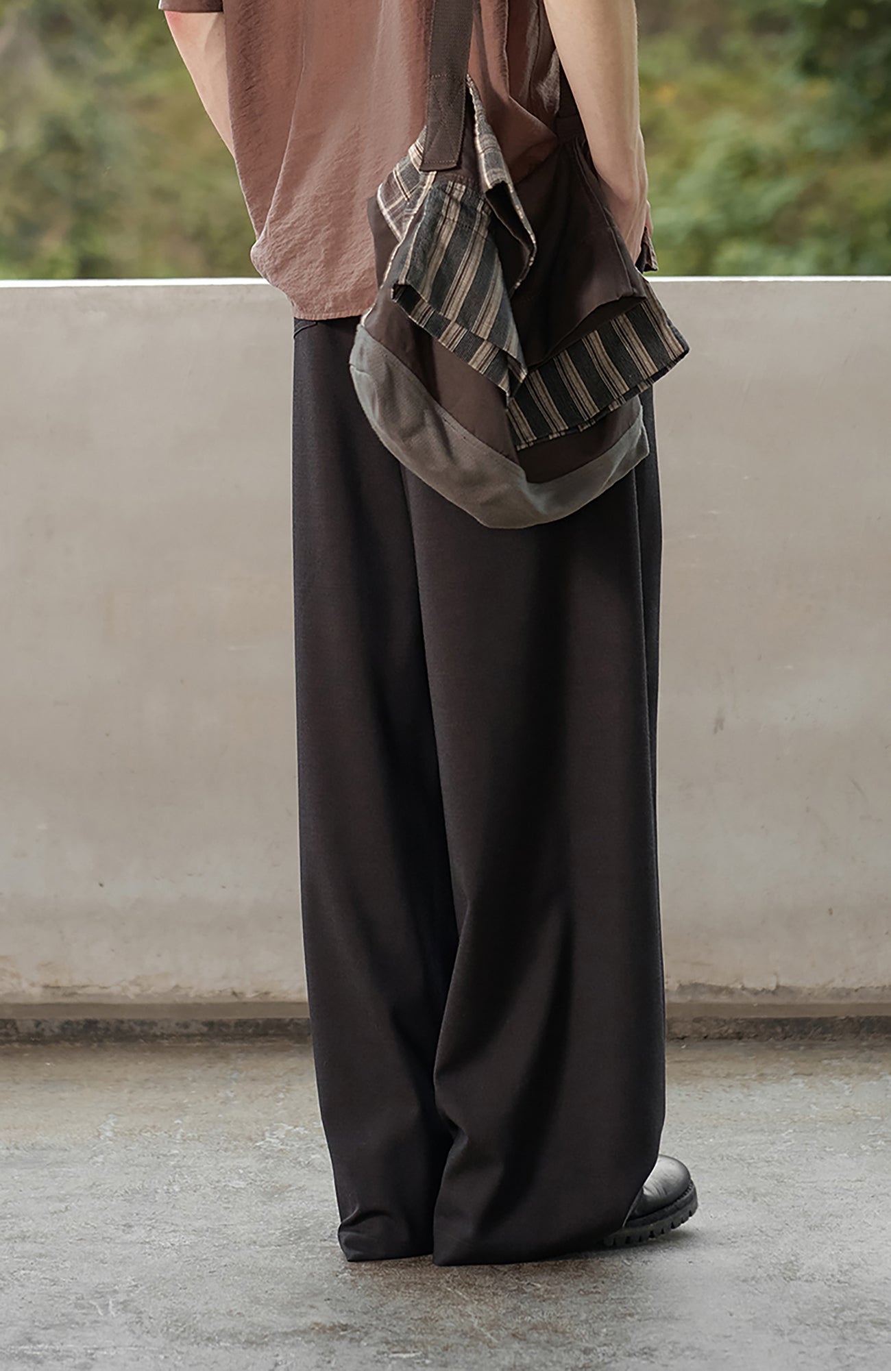 MOITIEDEPETALE Minimal Wrap Belt Curved-Leg Trousers-Pants-XS-Brown-Free Shipping Leatheretro