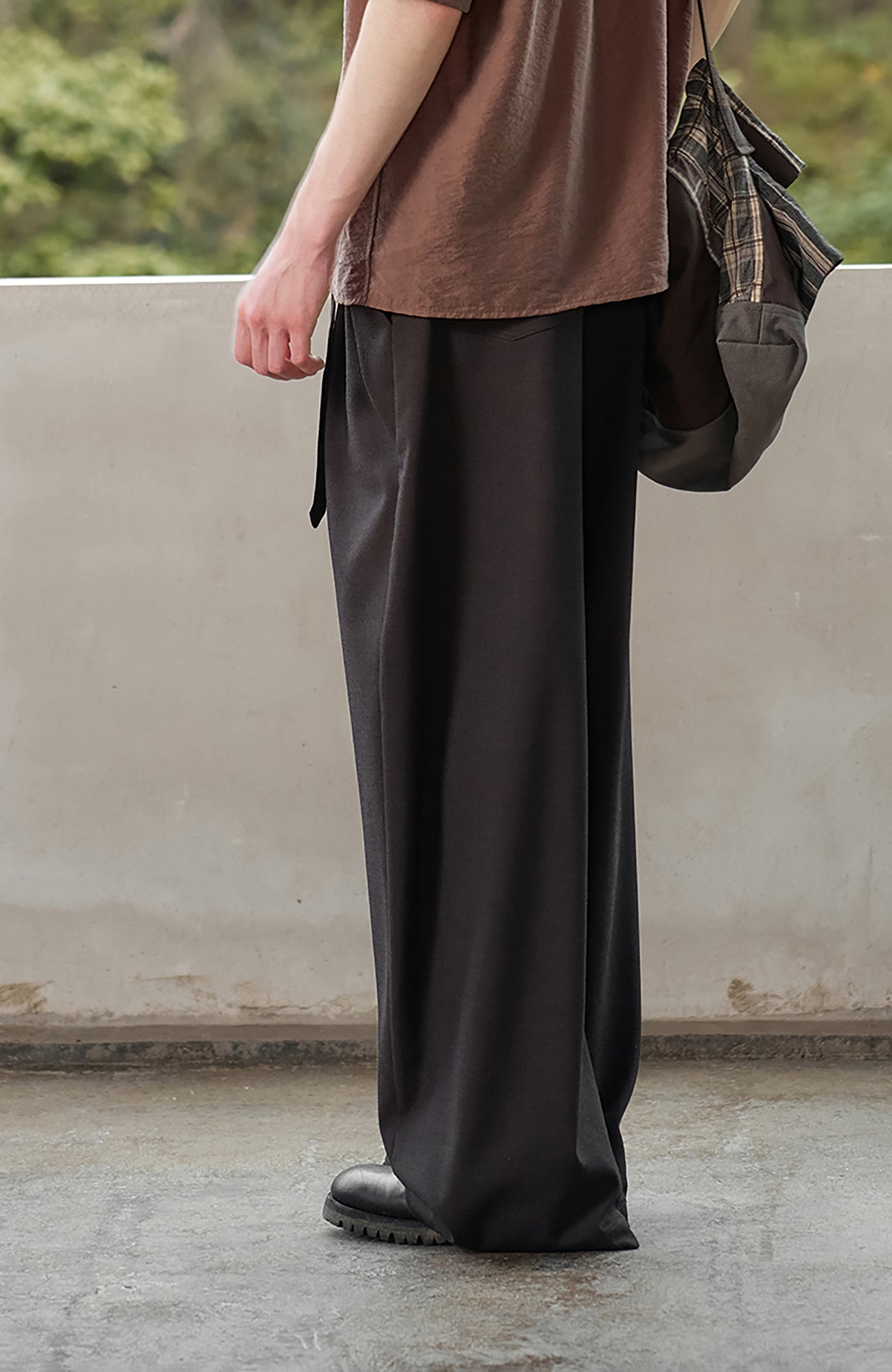 MOITIEDEPETALE Minimal Wrap Belt Curved-Leg Trousers-Pants-XS-Brown-Free Shipping Leatheretro