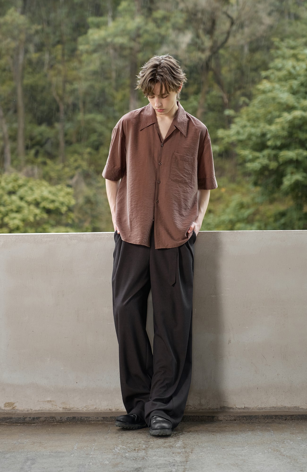 MOITIEDEPETALE Minimal Wrap Belt Curved-Leg Trousers-Pants-XS-Brown-Free Shipping Leatheretro
