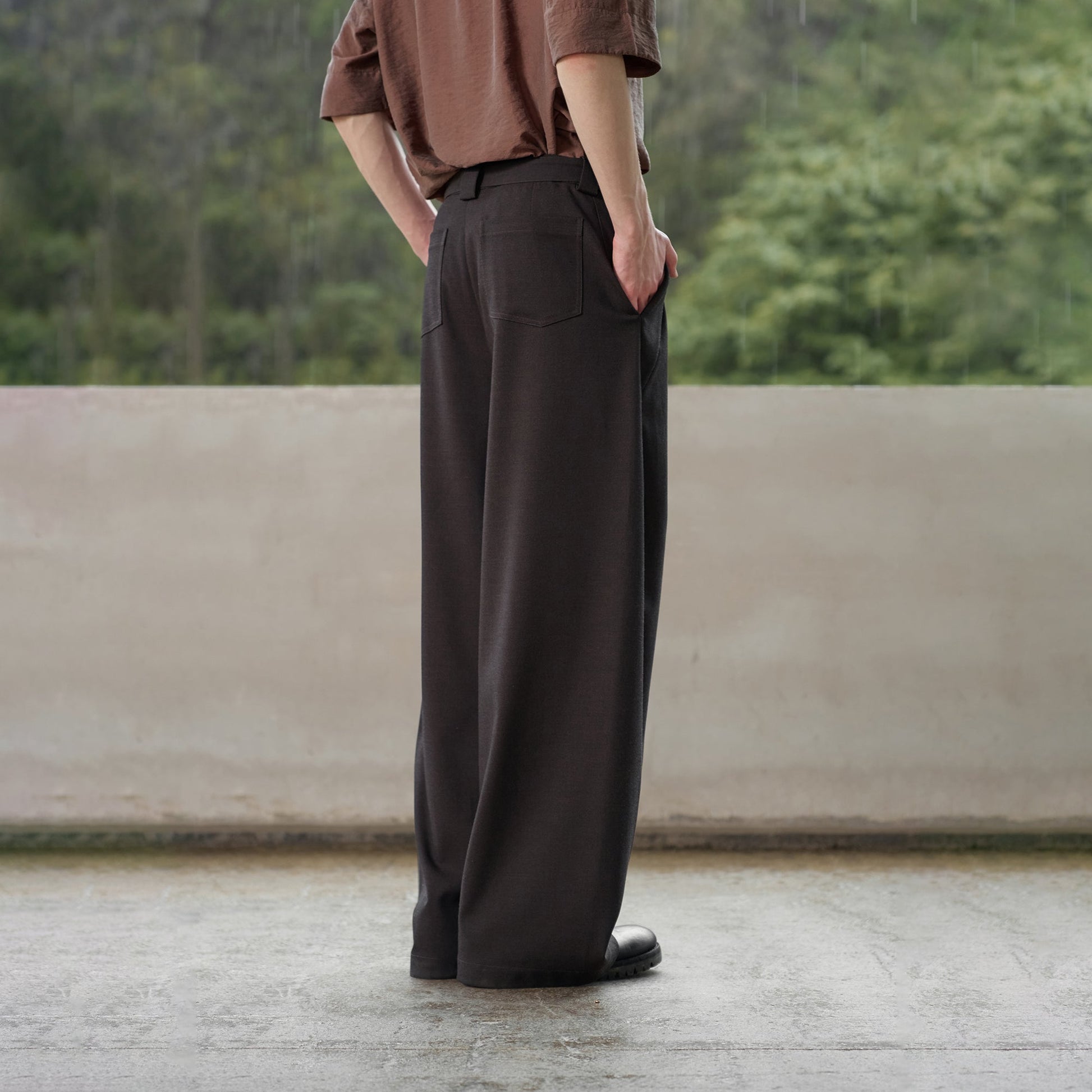 MOITIEDEPETALE Minimal Wrap Belt Curved-Leg Trousers-Pants-XS-Brown-Free Shipping Leatheretro
