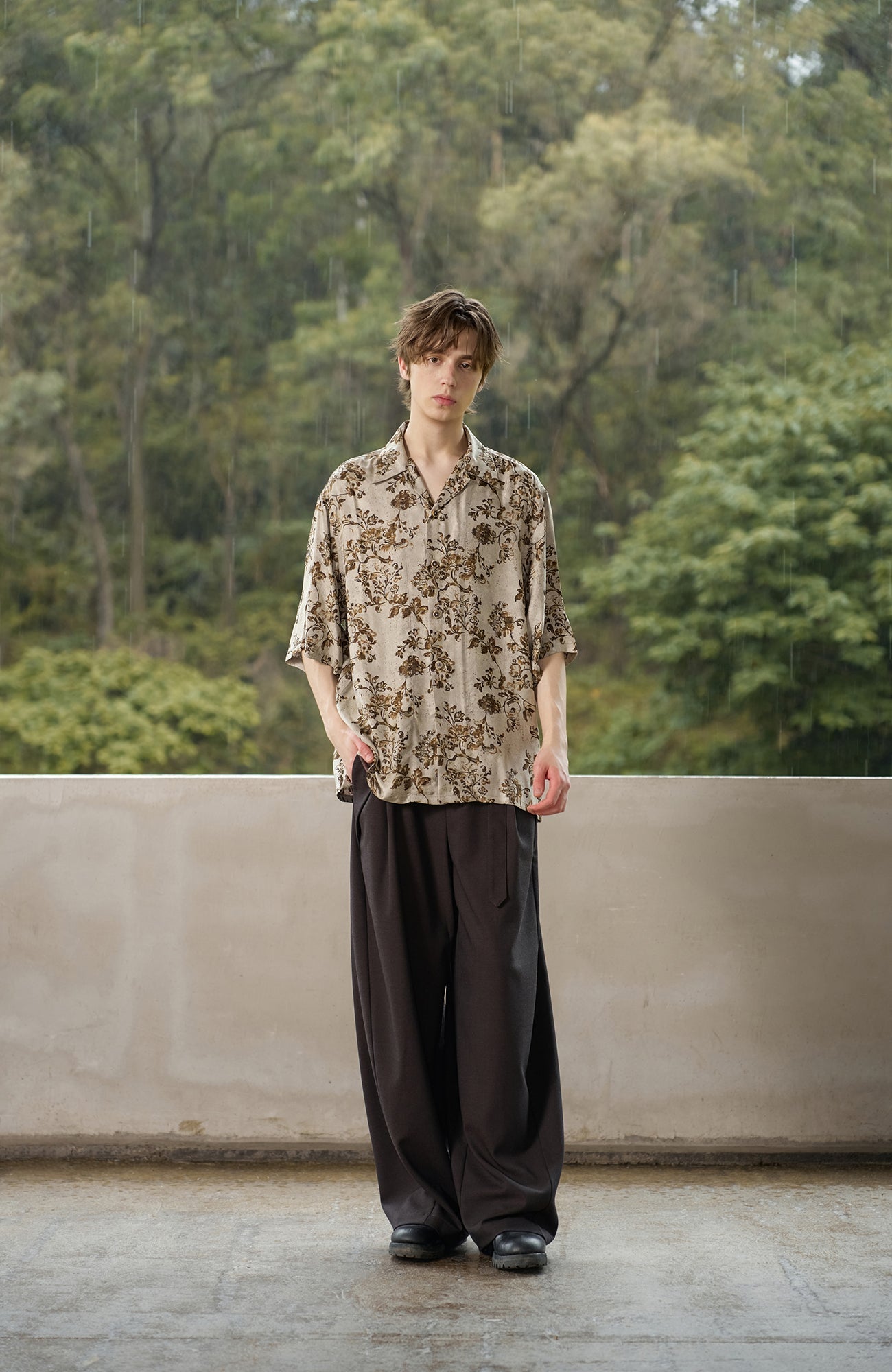 MOITIEDEPETALE Retro Floral Cupro-Blend Half Shirt-Half shirt-XS (Preorder)-Free Shipping Leatheretro