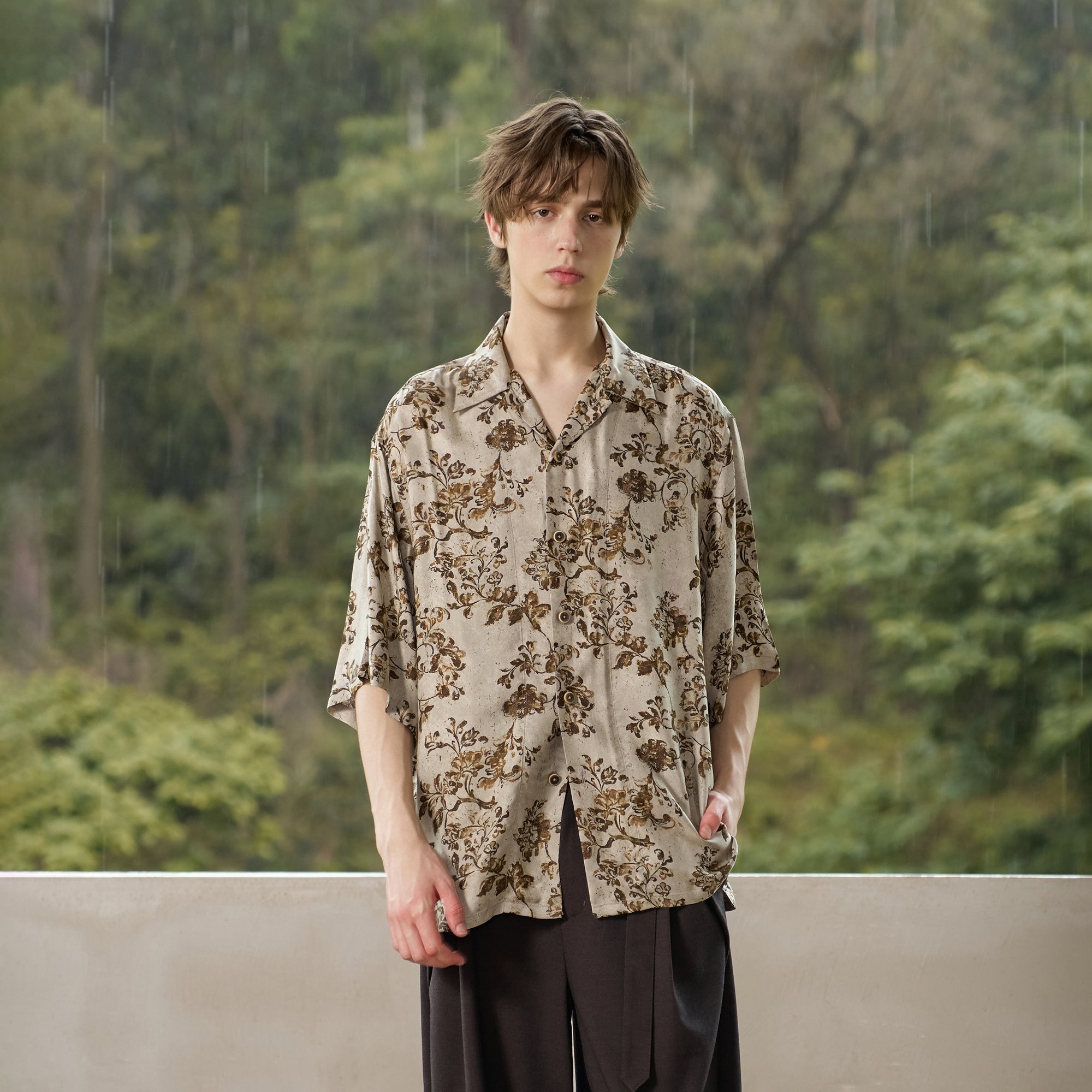 MOITIEDEPETALE Retro Floral Cupro-Blend Half Shirt-Half shirt-XS (Preorder)-Free Shipping Leatheretro
