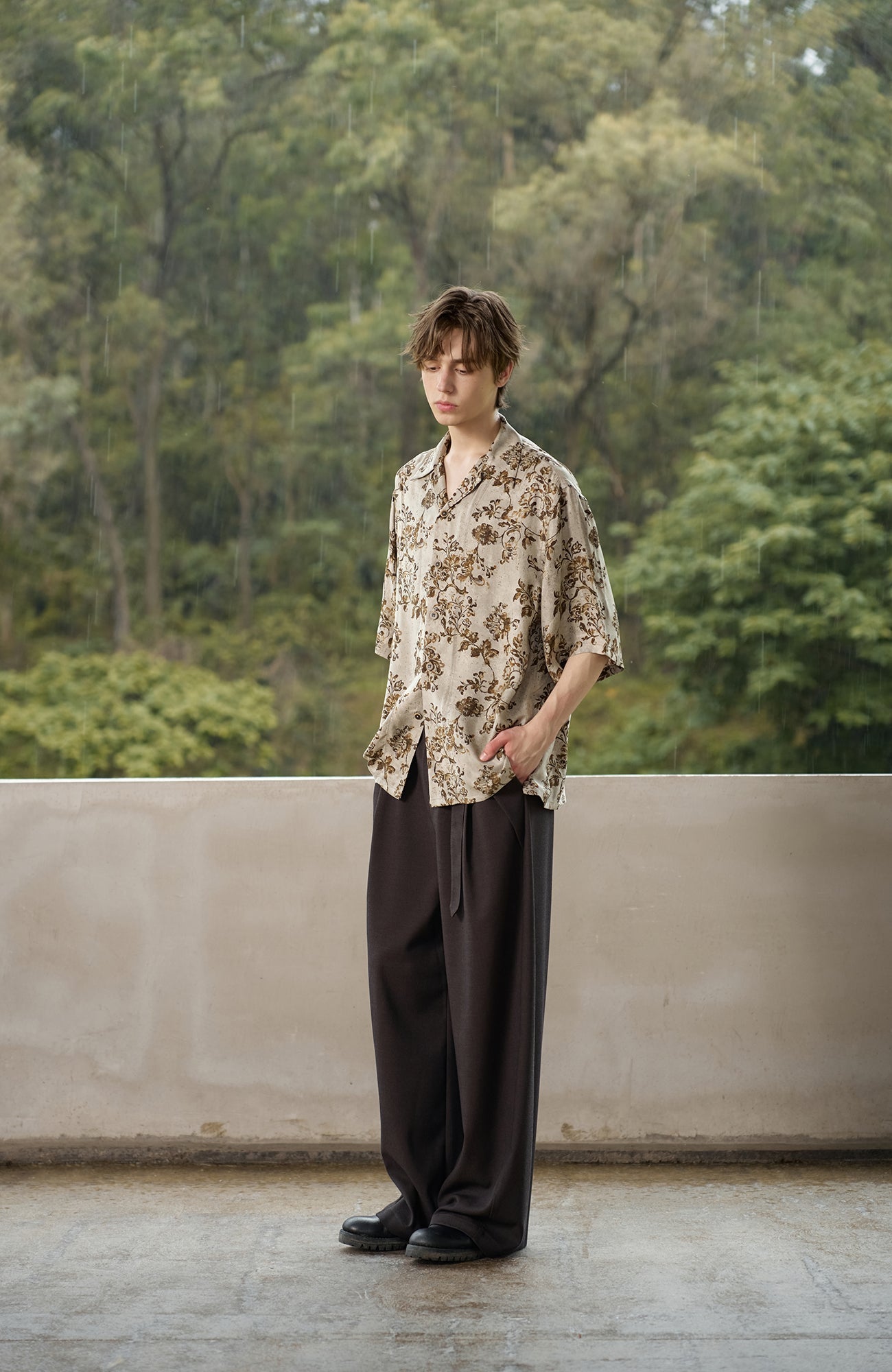 MOITIEDEPETALE Retro Floral Cupro-Blend Half Shirt-Half shirt-XS (Preorder)-Free Shipping Leatheretro