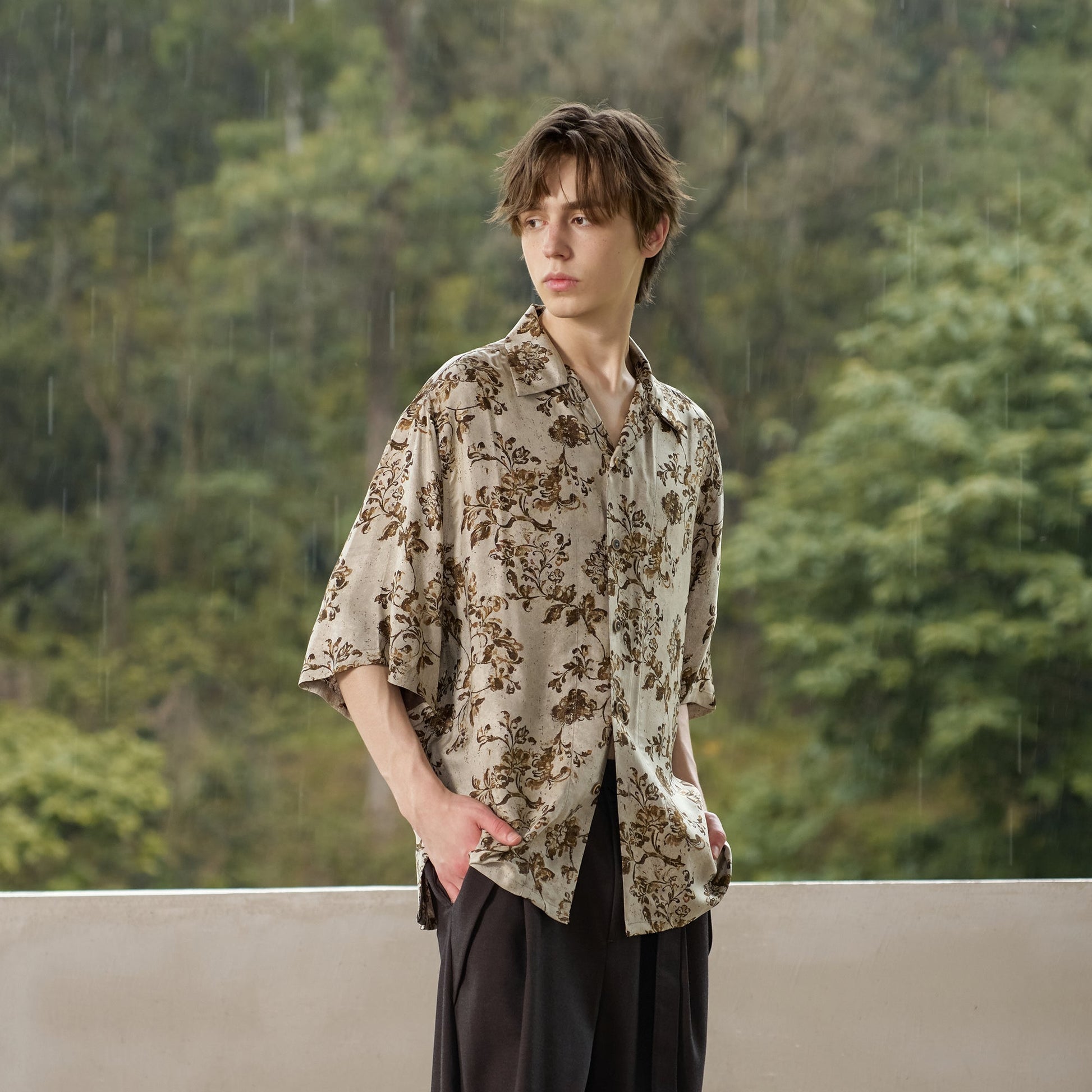 MOITIEDEPETALE Retro Floral Cupro-Blend Half Shirt-Half shirt-XS (Preorder)-Free Shipping Leatheretro