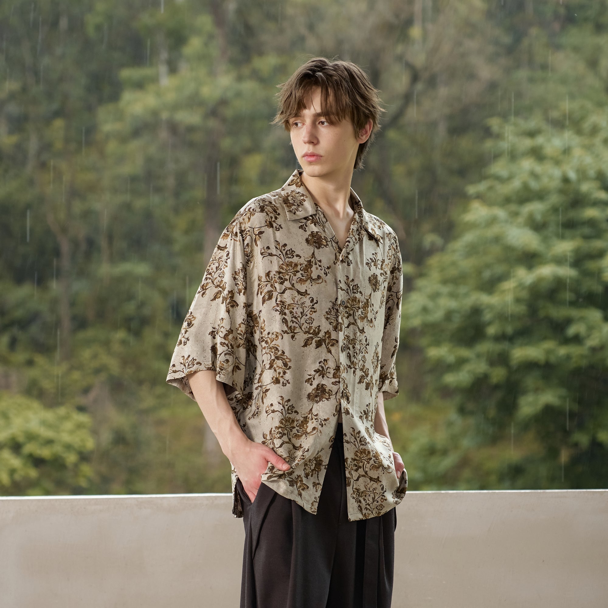 MOITIEDEPETALE Retro Floral Cupro-Blend Half Shirt-Half shirt-XS (Preorder)-Free Shipping Leatheretro