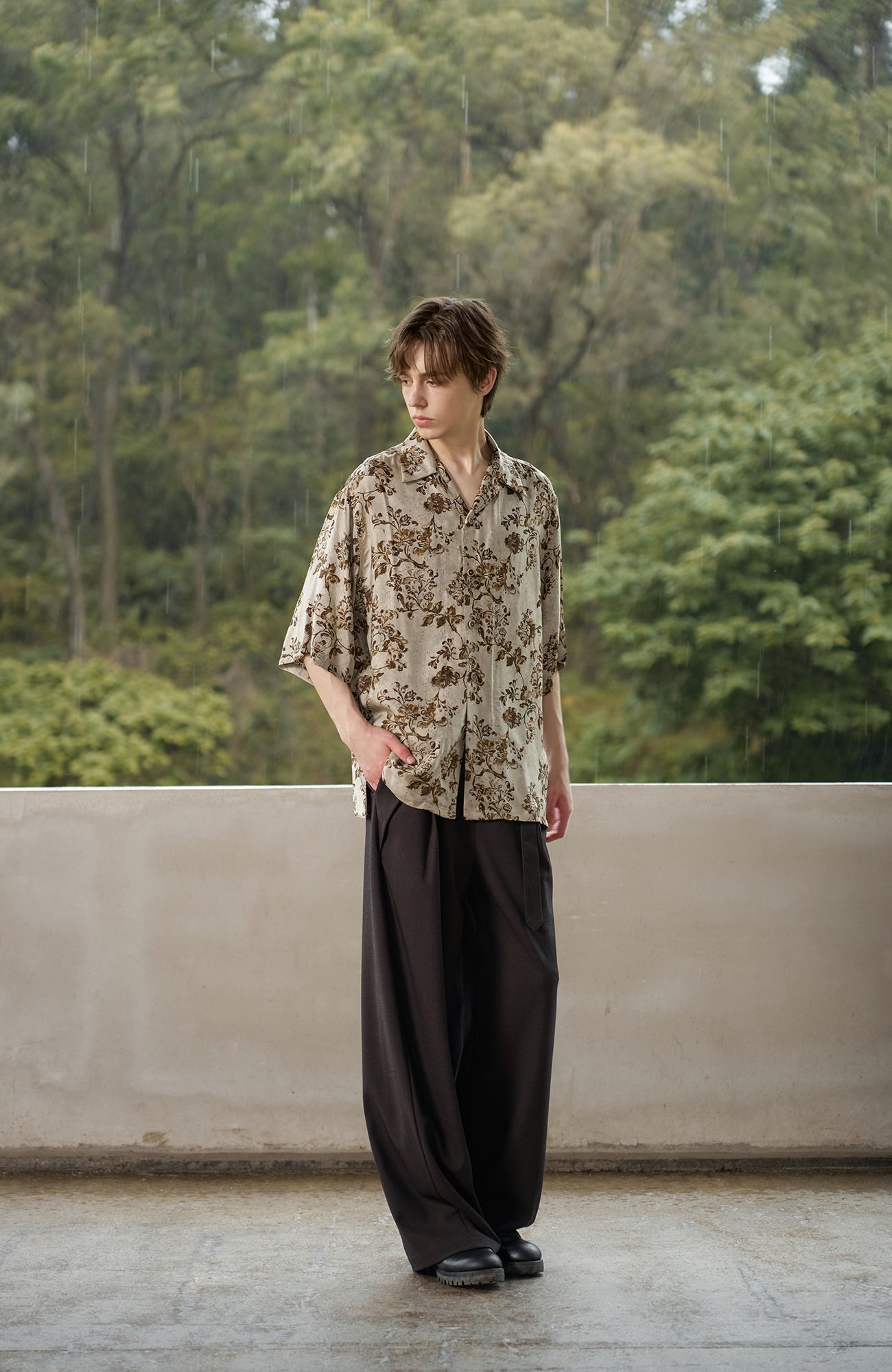 MOITIEDEPETALE Retro Floral Cupro-Blend Half Shirt-Half shirt-XS (Preorder)-Free Shipping Leatheretro