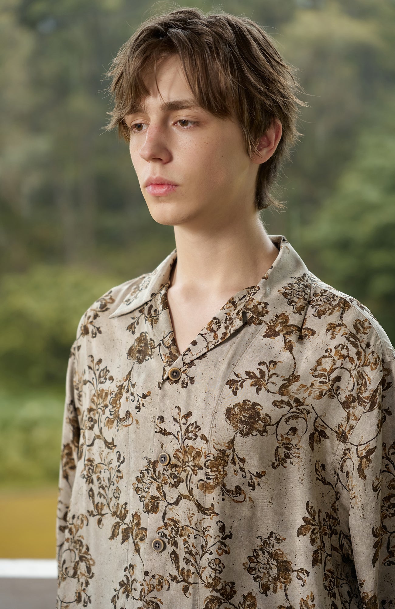 MOITIEDEPETALE Retro Floral Cupro-Blend Half Shirt-Half shirt-XS (Preorder)-Free Shipping Leatheretro