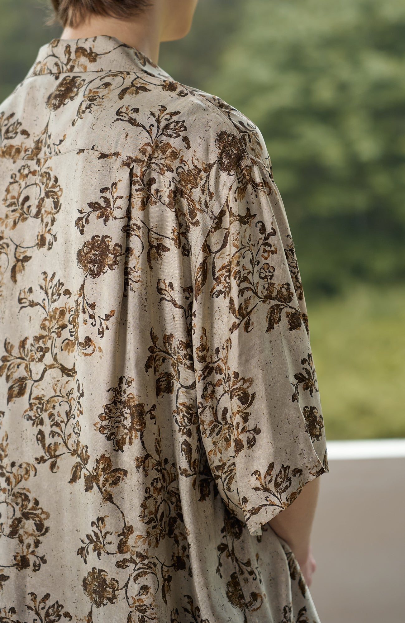 MOITIEDEPETALE Retro Floral Cupro-Blend Half Shirt-Half shirt-XS (Preorder)-Free Shipping Leatheretro