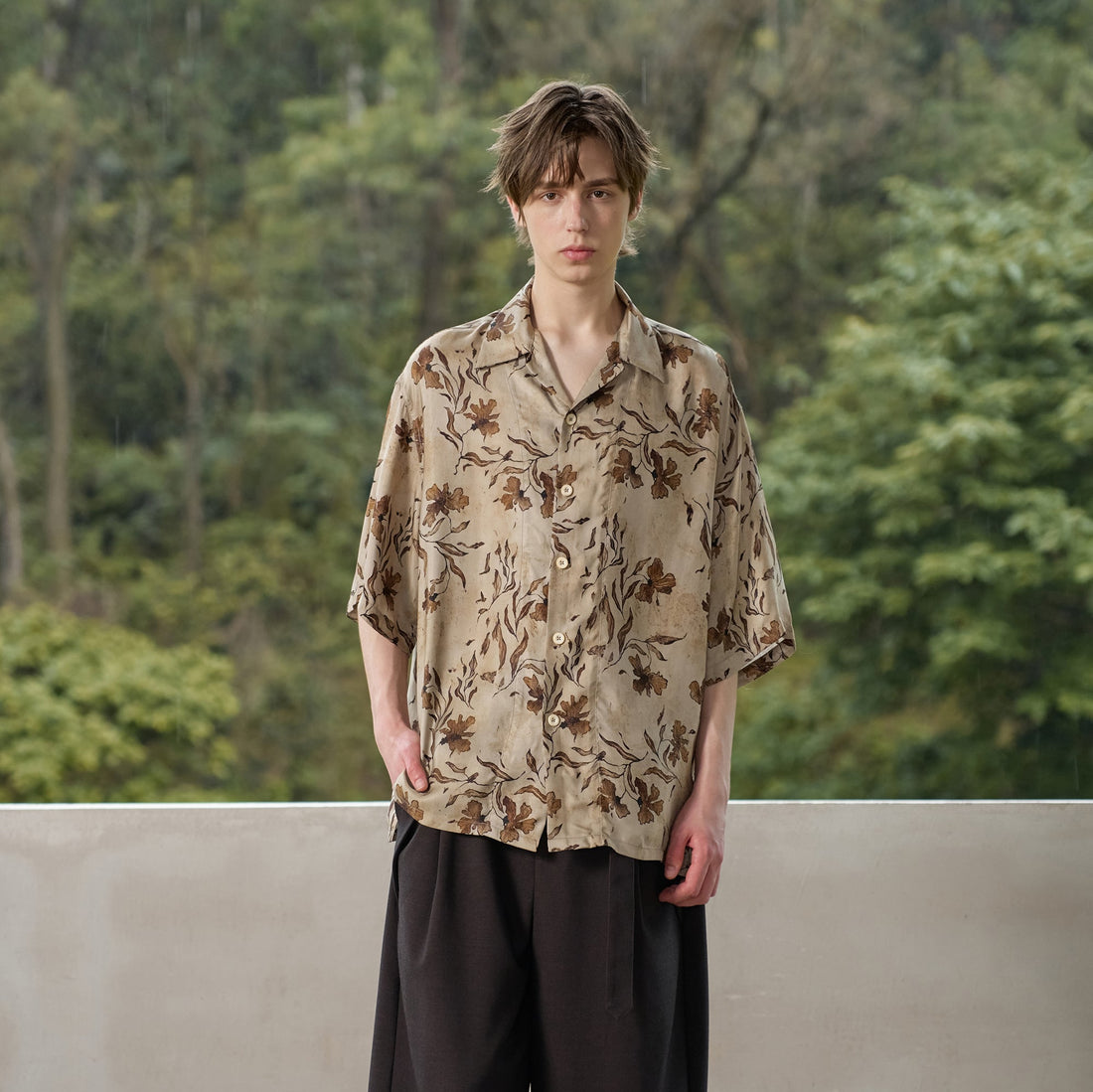 MOITIEDEPETALE Retro Botanical Cupro-Blend Half Shirt-Half shirt-XS (Preorder)-Free Shipping Leatheretro