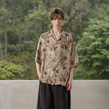 MOITIEDEPETALE Retro Botanical Cupro-Blend Half Shirt-Half shirt-XS (Preorder)-Free Shipping Leatheretro
