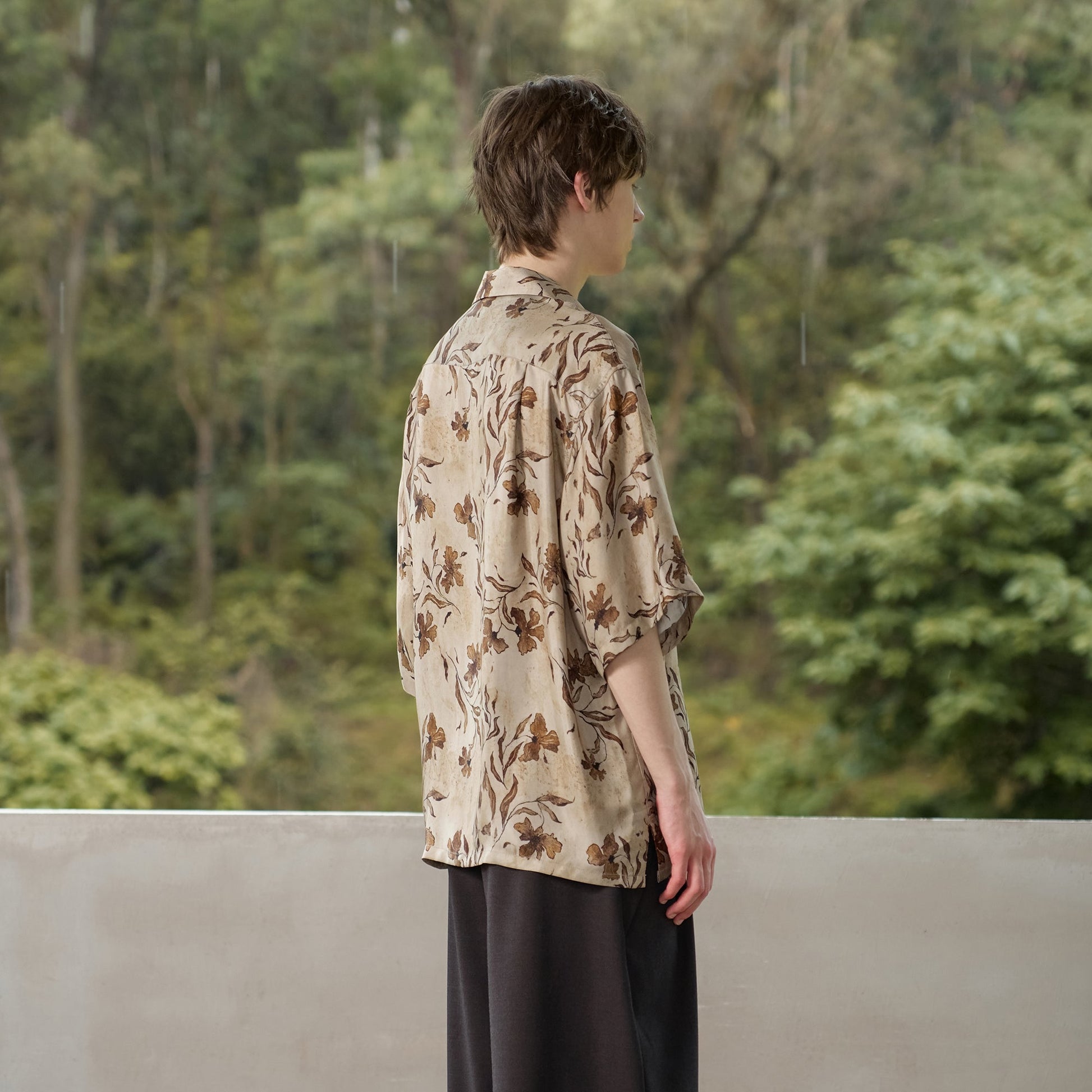 MOITIEDEPETALE Retro Botanical Cupro-Blend Half Shirt-Half shirt-XS (Preorder)-Free Shipping Leatheretro