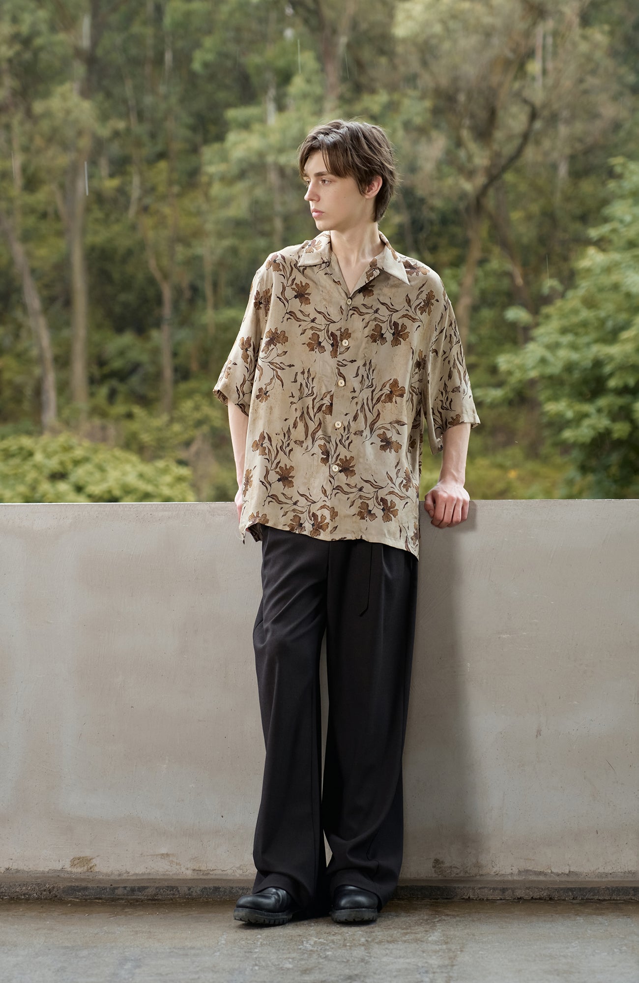 MOITIEDEPETALE Retro Botanical Cupro-Blend Half Shirt-Half shirt-XS (Preorder)-Free Shipping Leatheretro