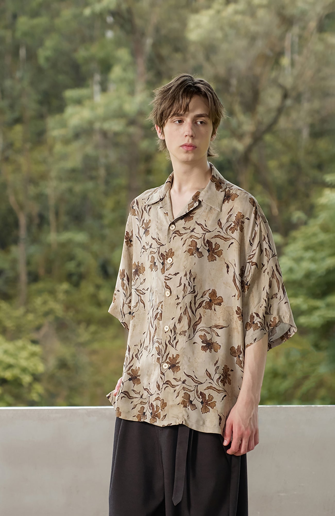 MOITIEDEPETALE Retro Botanical Cupro-Blend Half Shirt-Half shirt-XS (Preorder)-Free Shipping Leatheretro
