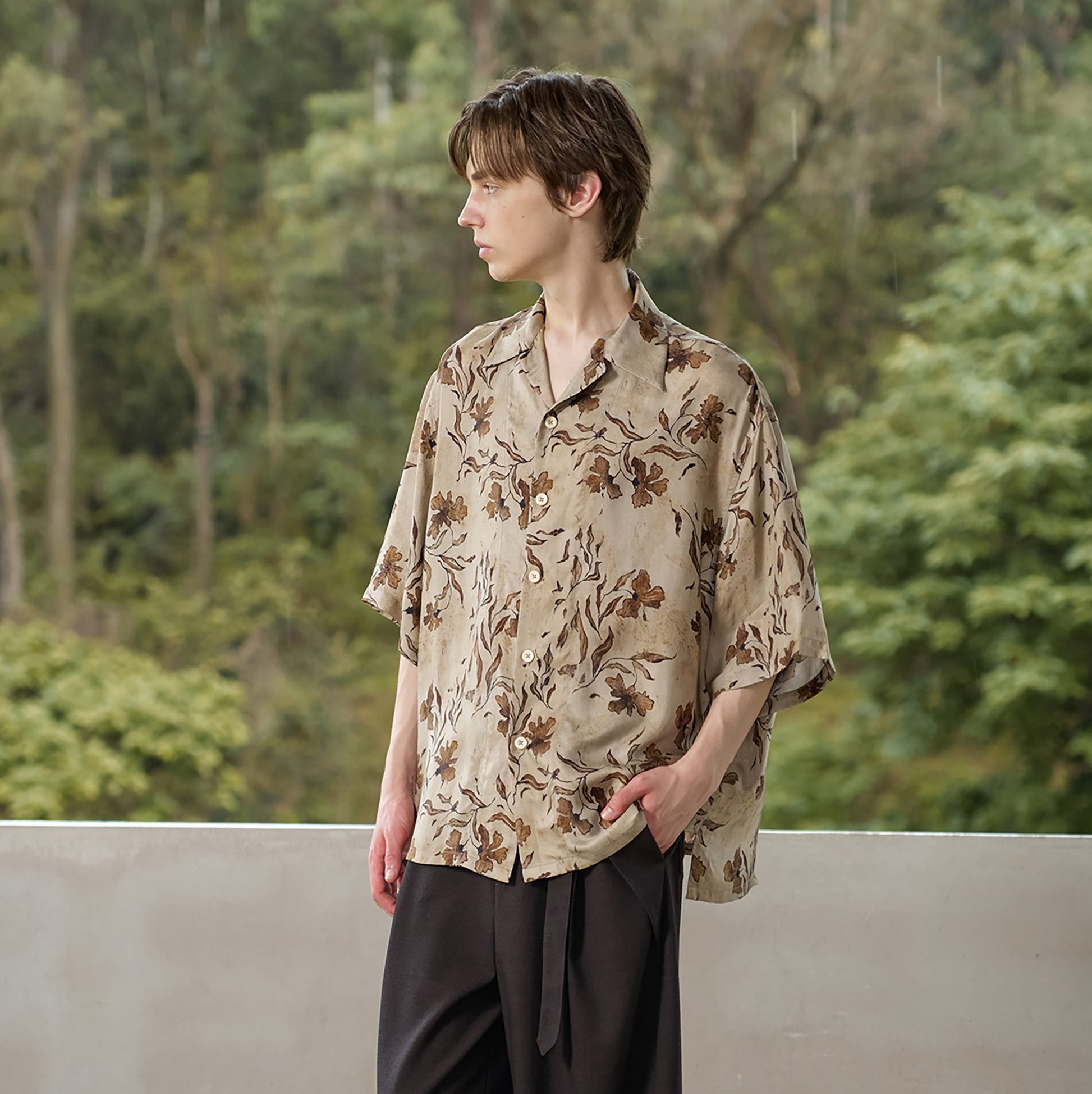 MOITIEDEPETALE Retro Botanical Cupro-Blend Half Shirt-Half shirt-XS (Preorder)-Free Shipping Leatheretro