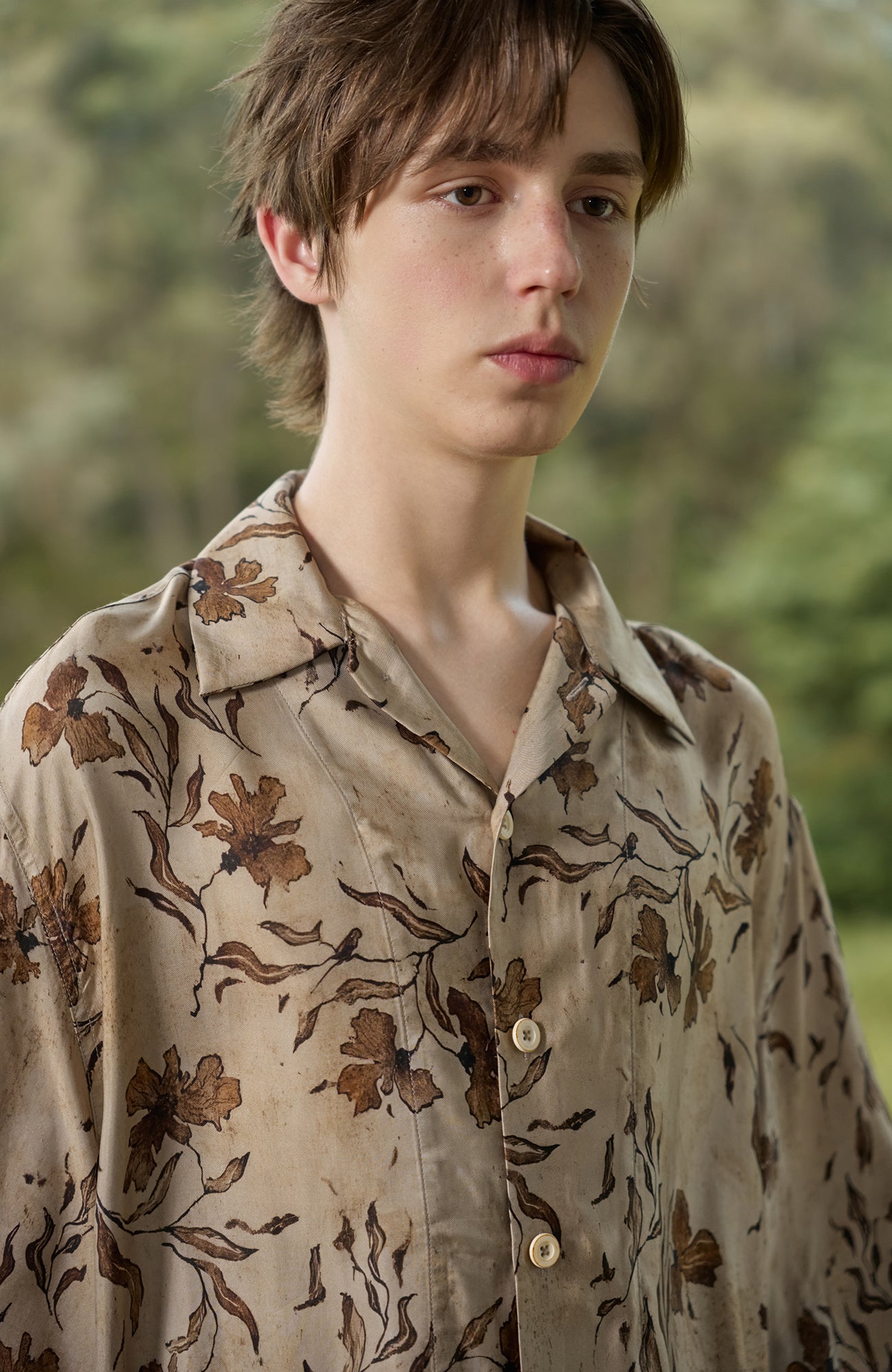 MOITIEDEPETALE Retro Botanical Cupro-Blend Half Shirt-Half shirt-XS (Preorder)-Free Shipping Leatheretro
