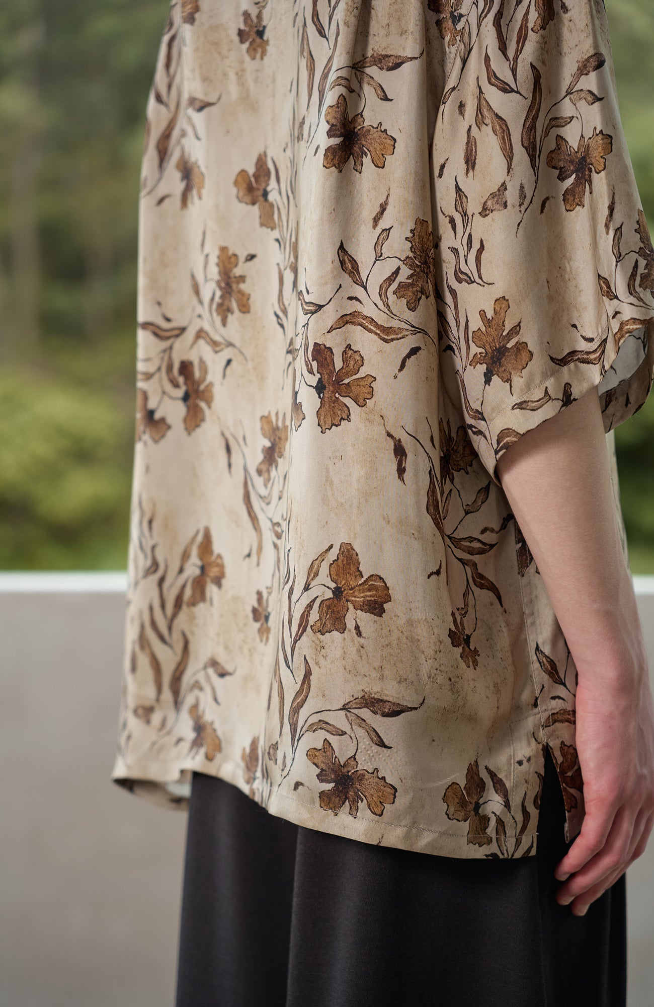 MOITIEDEPETALE Retro Botanical Cupro-Blend Half Shirt-Half shirt-XS (Preorder)-Free Shipping Leatheretro