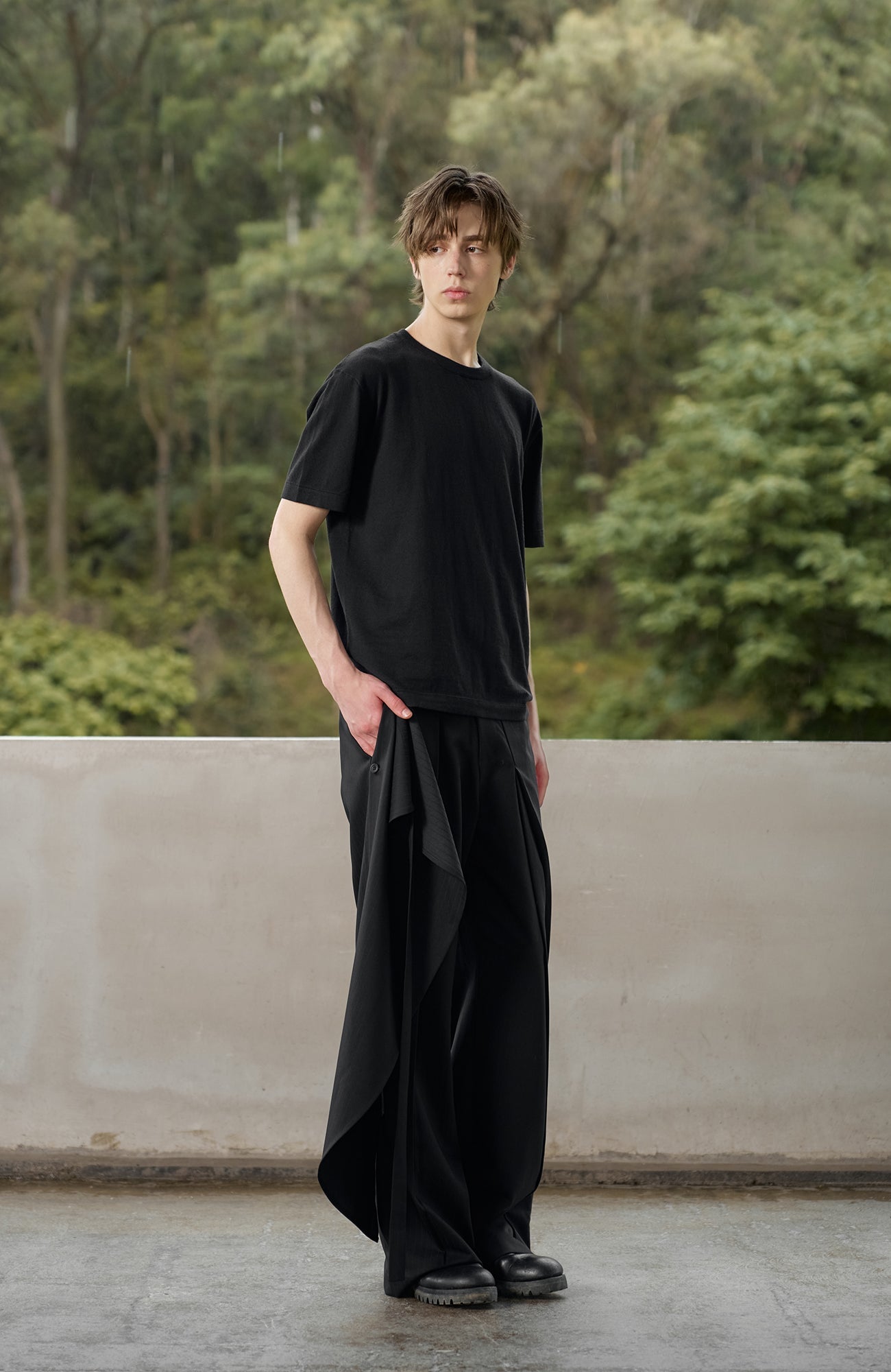 MOITIEDEPETALE Detachable Wrap Panel Slanted Pleat Trousers-Pants-XS (Preorder)-Free Shipping Leatheretro