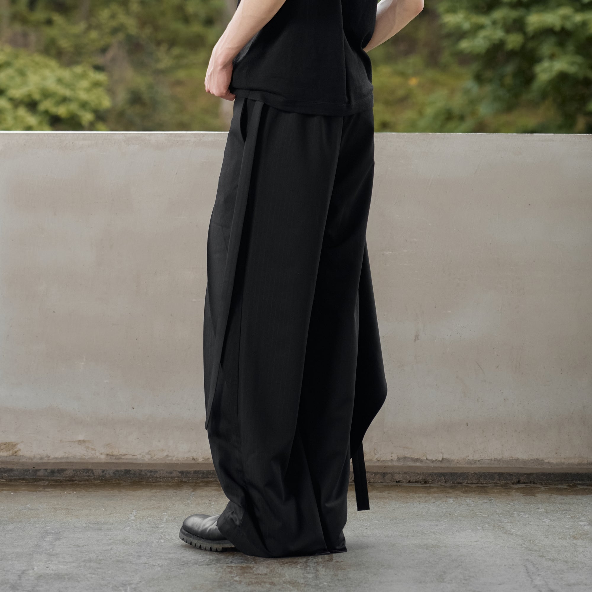 MOITIEDEPETALE Detachable Wrap Panel Slanted Pleat Trousers-Pants-XS (Preorder)-Free Shipping Leatheretro