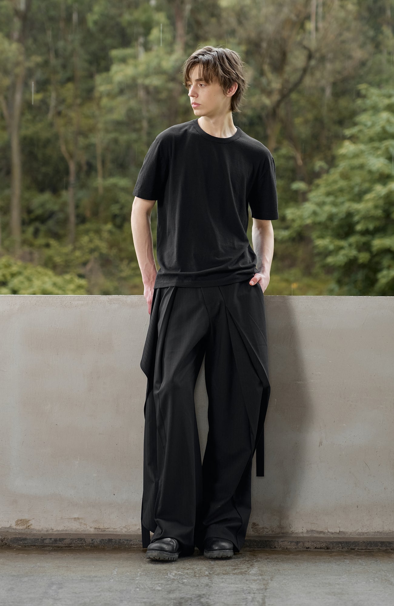MOITIEDEPETALE Detachable Wrap Panel Slanted Pleat Trousers-Pants-XS (Preorder)-Free Shipping Leatheretro