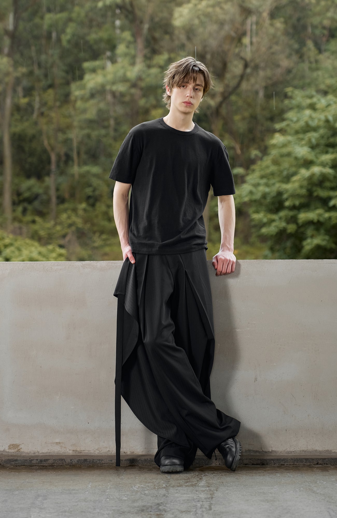 MOITIEDEPETALE Detachable Wrap Panel Slanted Pleat Trousers-Pants-XS (Preorder)-Free Shipping Leatheretro