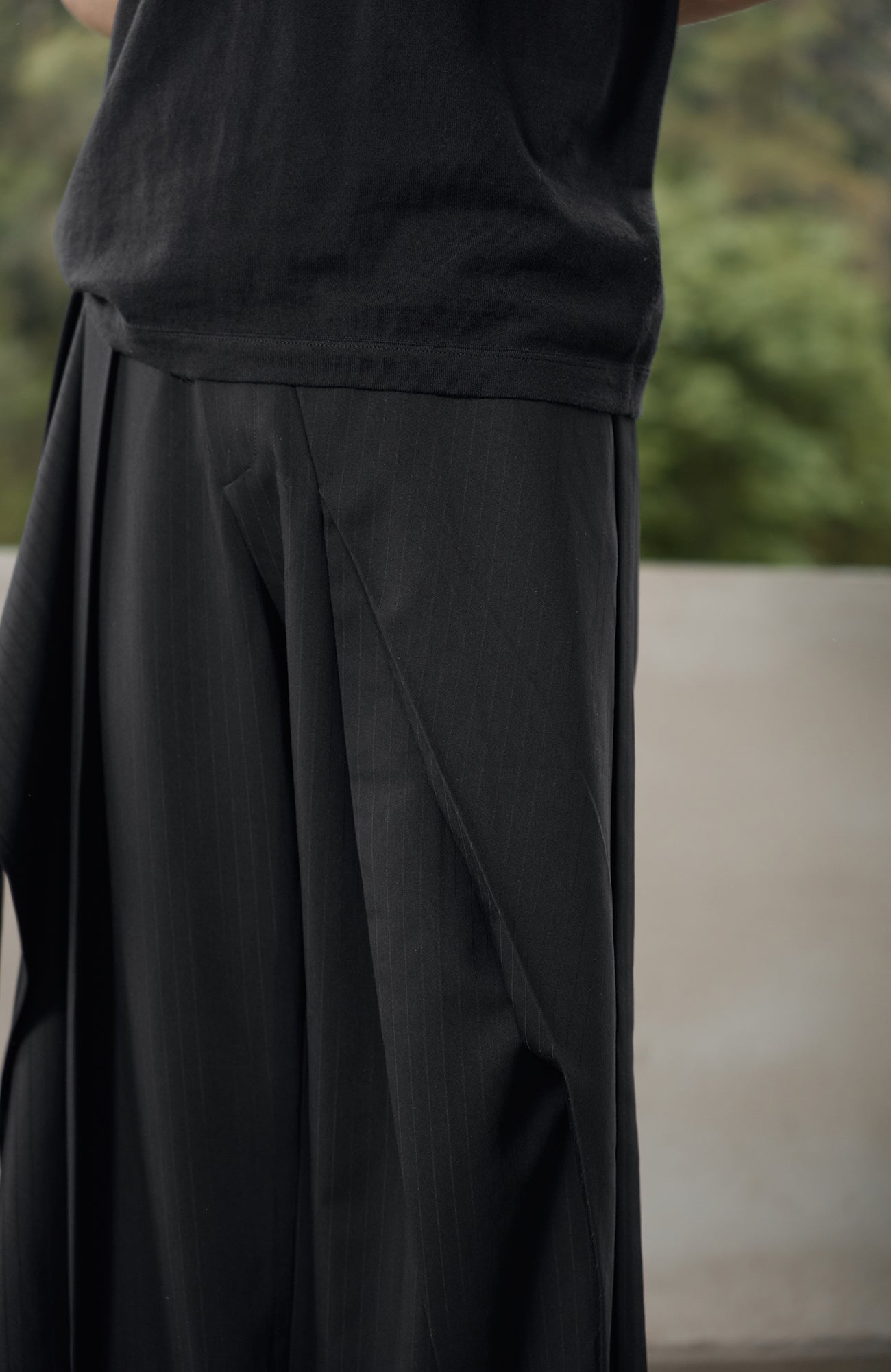 MOITIEDEPETALE Detachable Wrap Panel Slanted Pleat Trousers-Pants-XS (Preorder)-Free Shipping Leatheretro