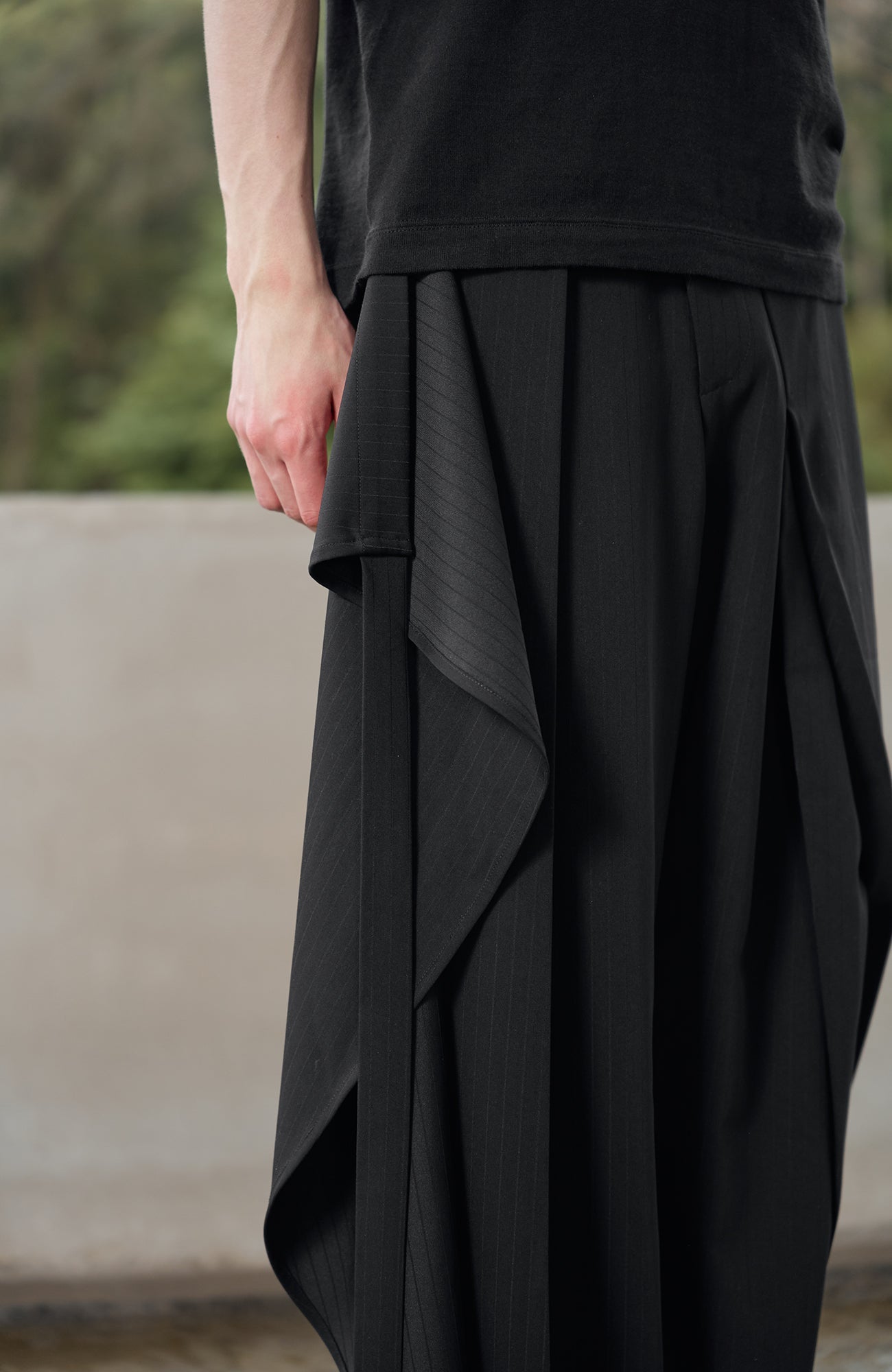MOITIEDEPETALE Detachable Wrap Panel Slanted Pleat Trousers-Pants-XS (Preorder)-Free Shipping Leatheretro