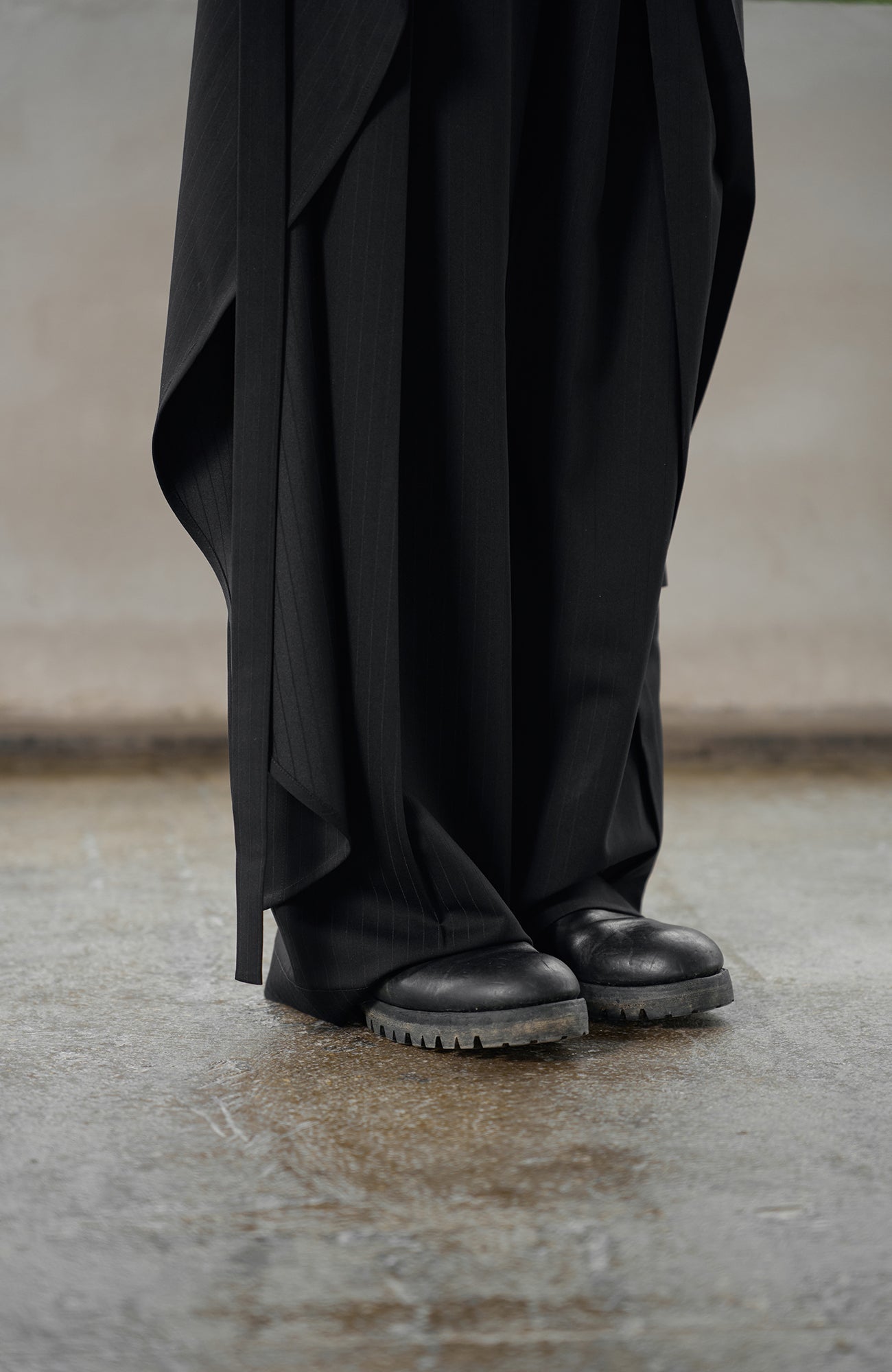 MOITIEDEPETALE Detachable Wrap Panel Slanted Pleat Trousers-Pants-XS (Preorder)-Free Shipping Leatheretro
