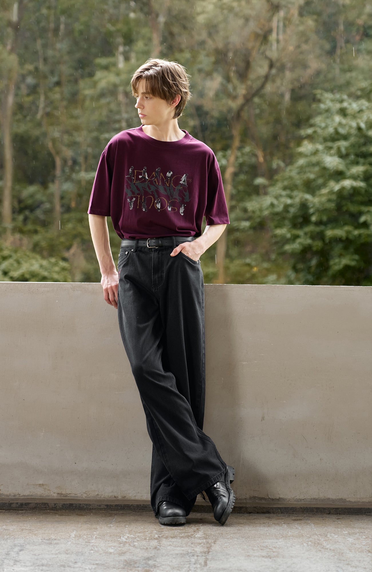 MOITIEDEPETALE Music Note Embroidered Straight-Leg Jeans-Jeans-S-Red Embroidery-Free Shipping Leatheretro